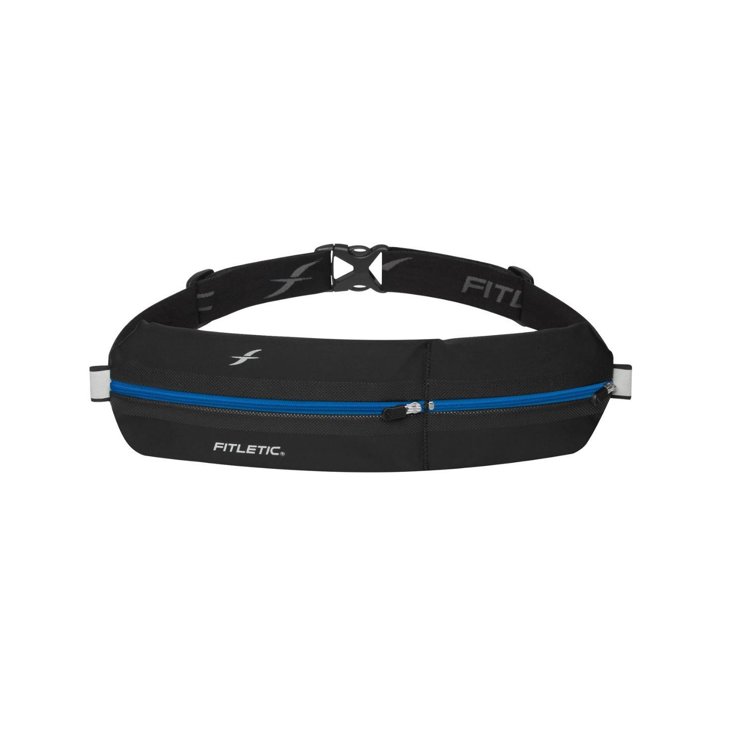 Fitletic  Bolt Double Pocket Running Pouch - Black/ Blue Zip - Single