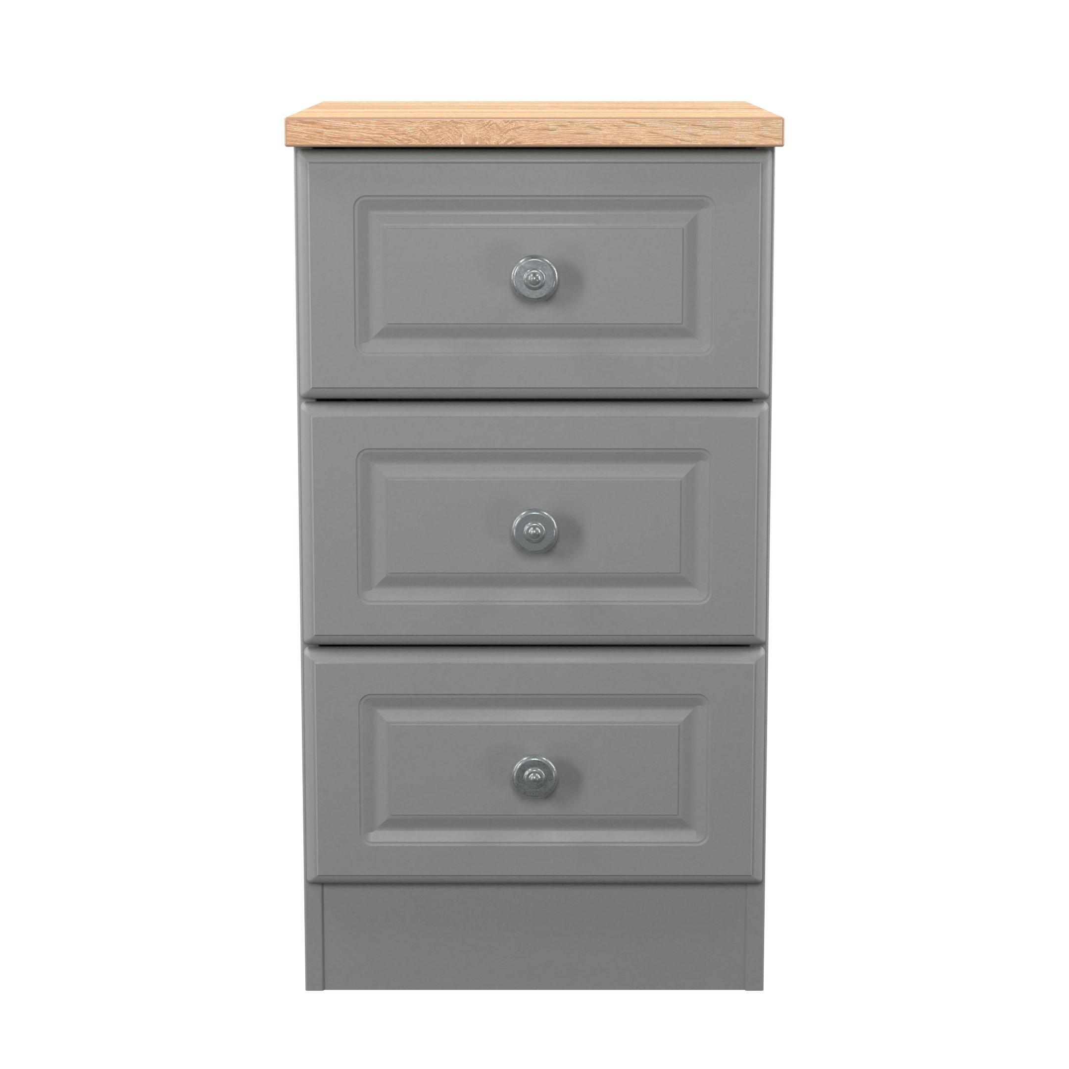 Dusk Grey & Oak - Welcome Furniture - Norfolk 3 Drawer Bedside Cabinet - Ready Assembled - 2