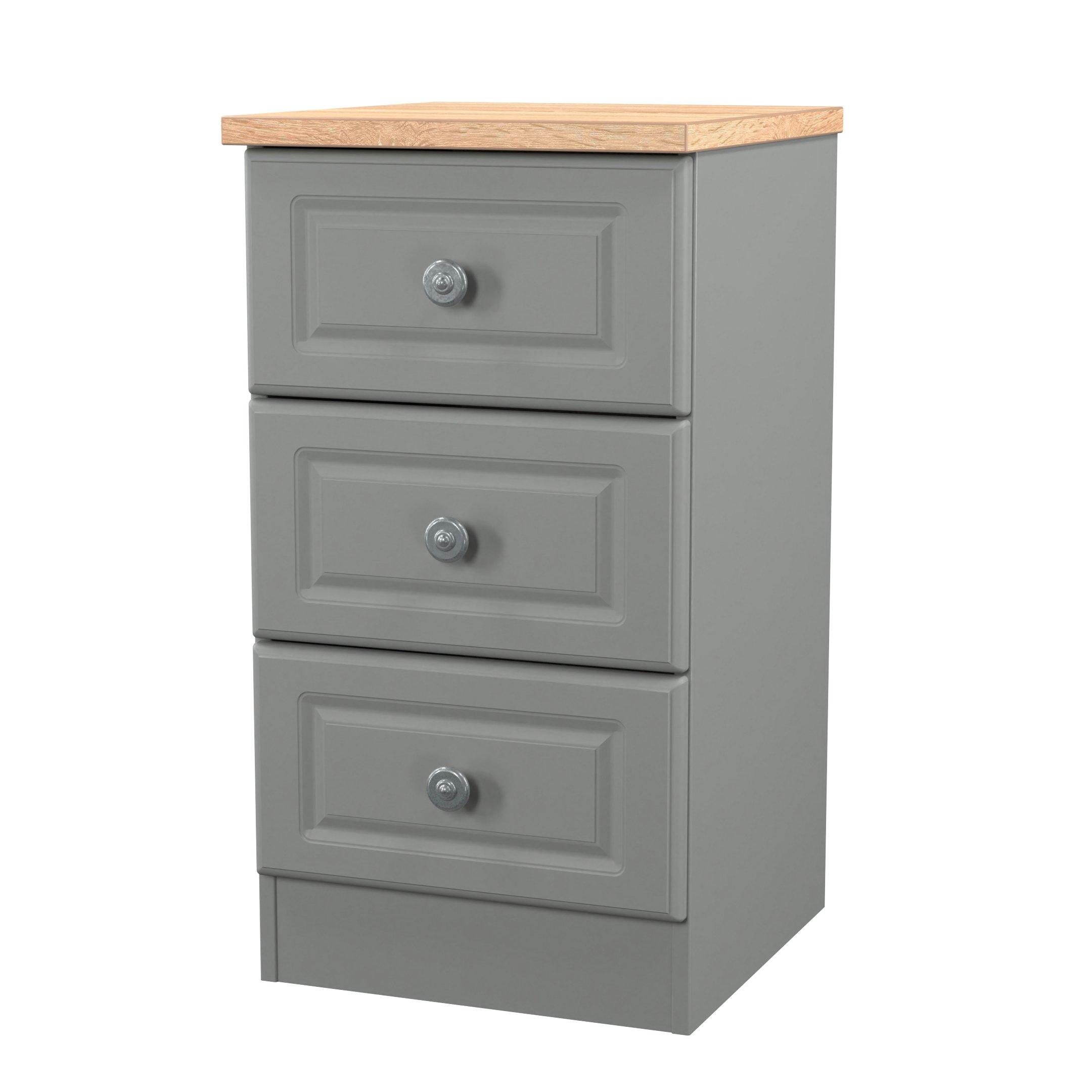 Dusk Grey & Oak - Welcome Furniture - Norfolk 3 Drawer Bedside Cabinet - Ready Assembled - 4