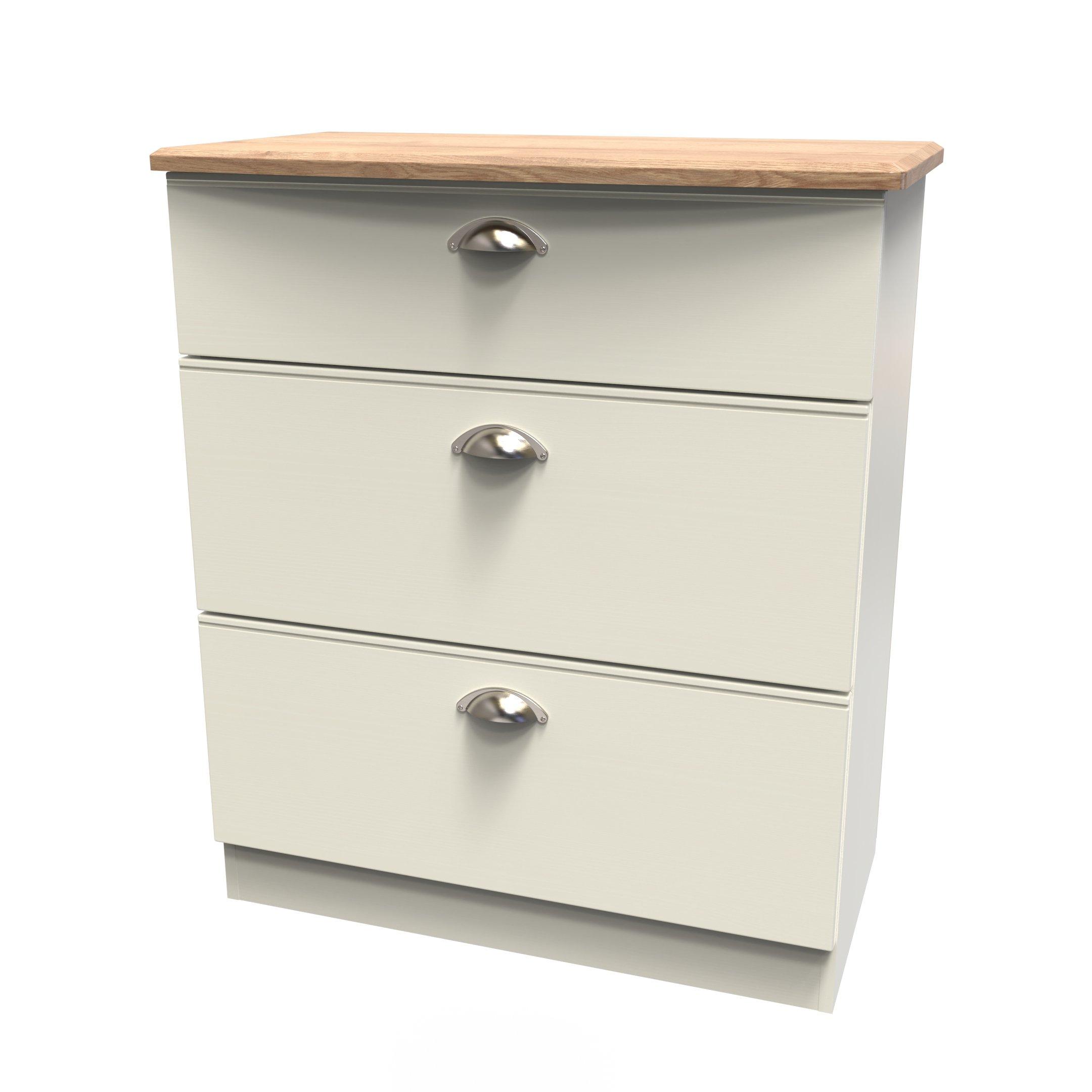 Cream Ash & Oak - Welcome Furniture - Victoria 3 Drawer Deep Chest - Ready Assembled - 3