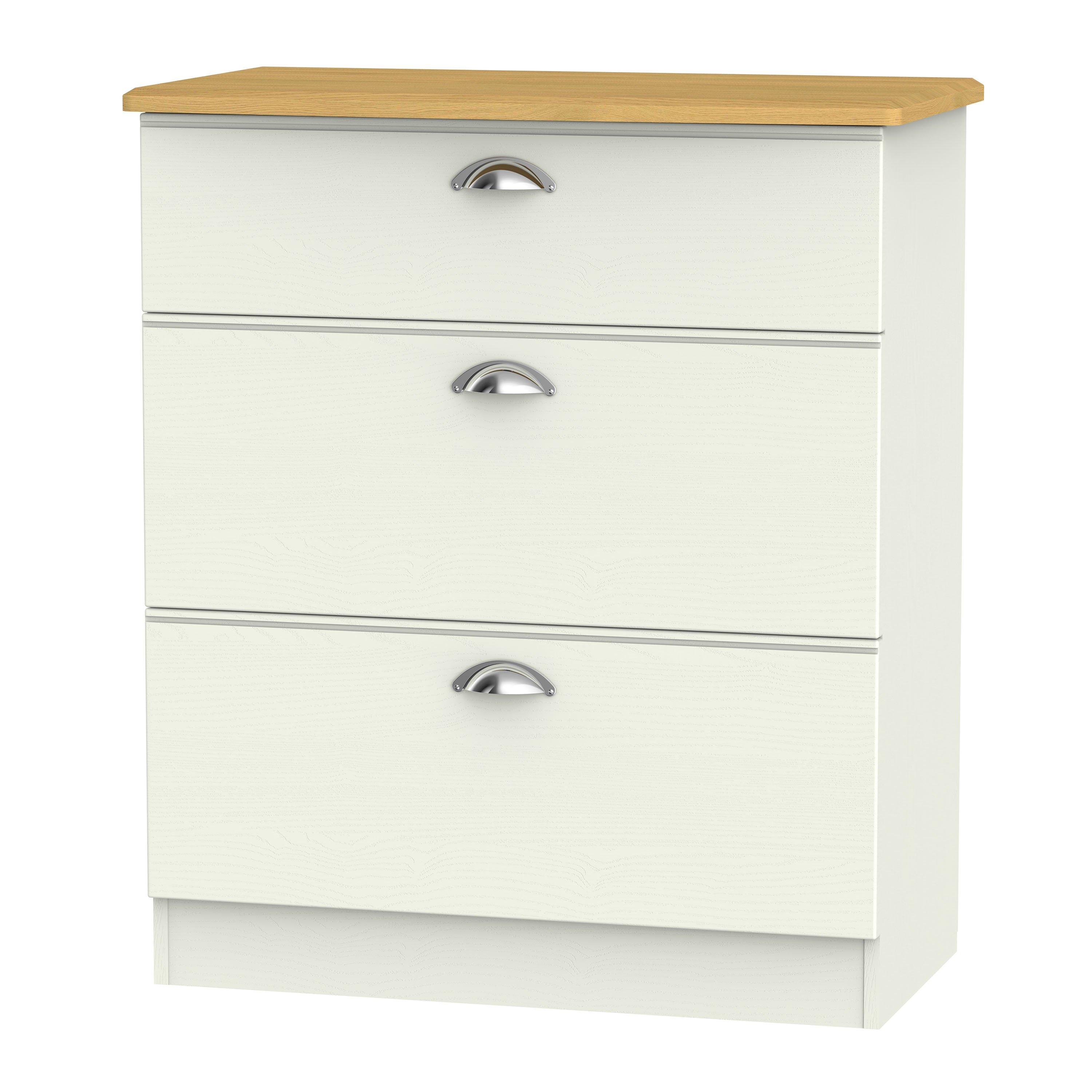 Cream Ash & Oak - Welcome Furniture - Victoria 3 Drawer Deep Chest - Ready Assembled - 6