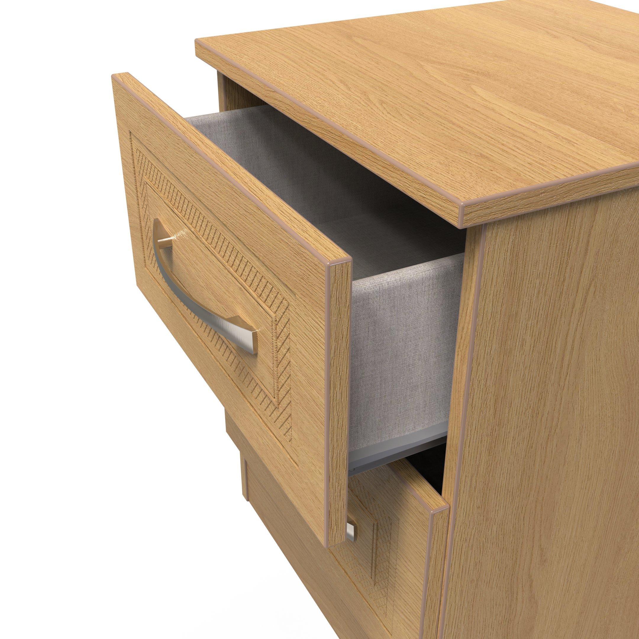 Modern Oak - Welcome Furniture - Dorset 2 Drawer Bedside Cabinet - Ready Assembled - 5