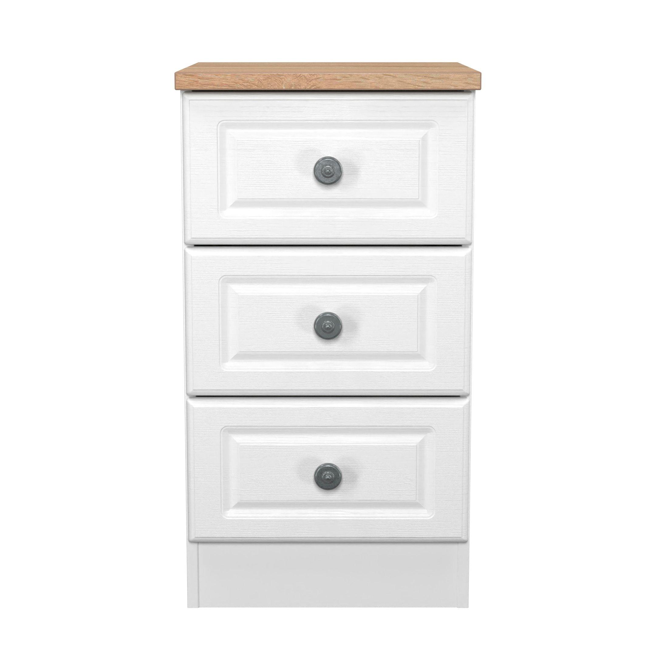 White Ash & Oak - Welcome Furniture - Norfolk 3 Drawer Bedside Cabinet - Ready Assembled - 2