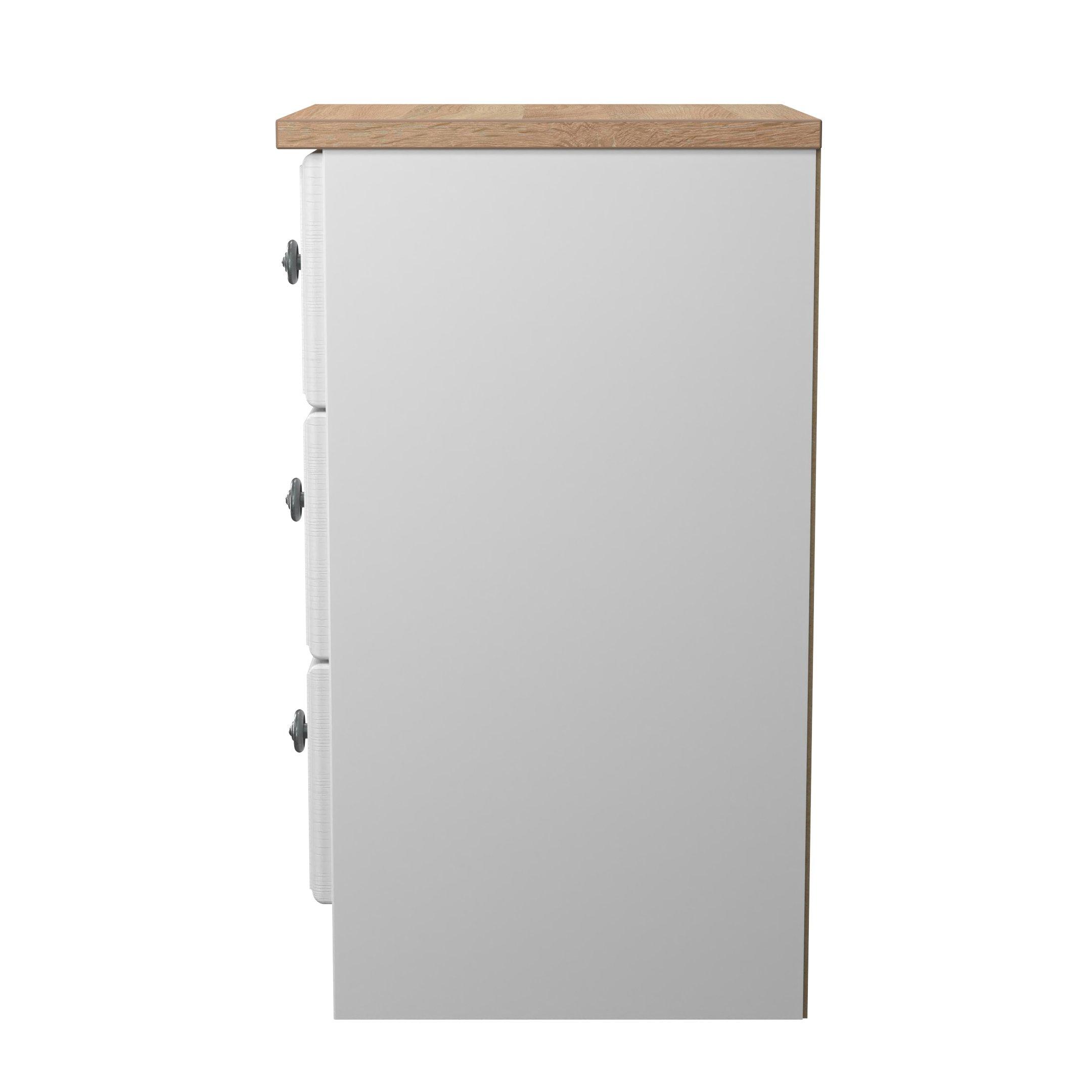 White Ash & Oak - Welcome Furniture - Norfolk 3 Drawer Bedside Cabinet - Ready Assembled - 3