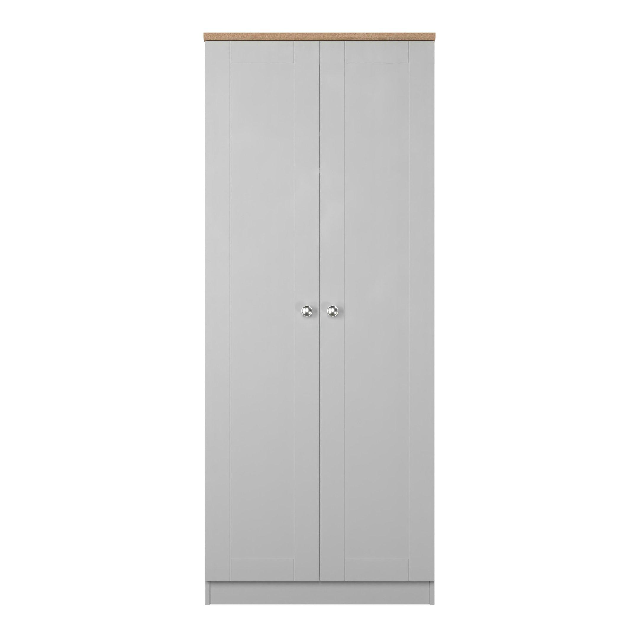 Welcome Furniture  Sussex Tall Plain Double Wardrobe - Ready Assemble - Grey Ash & Oak - Large