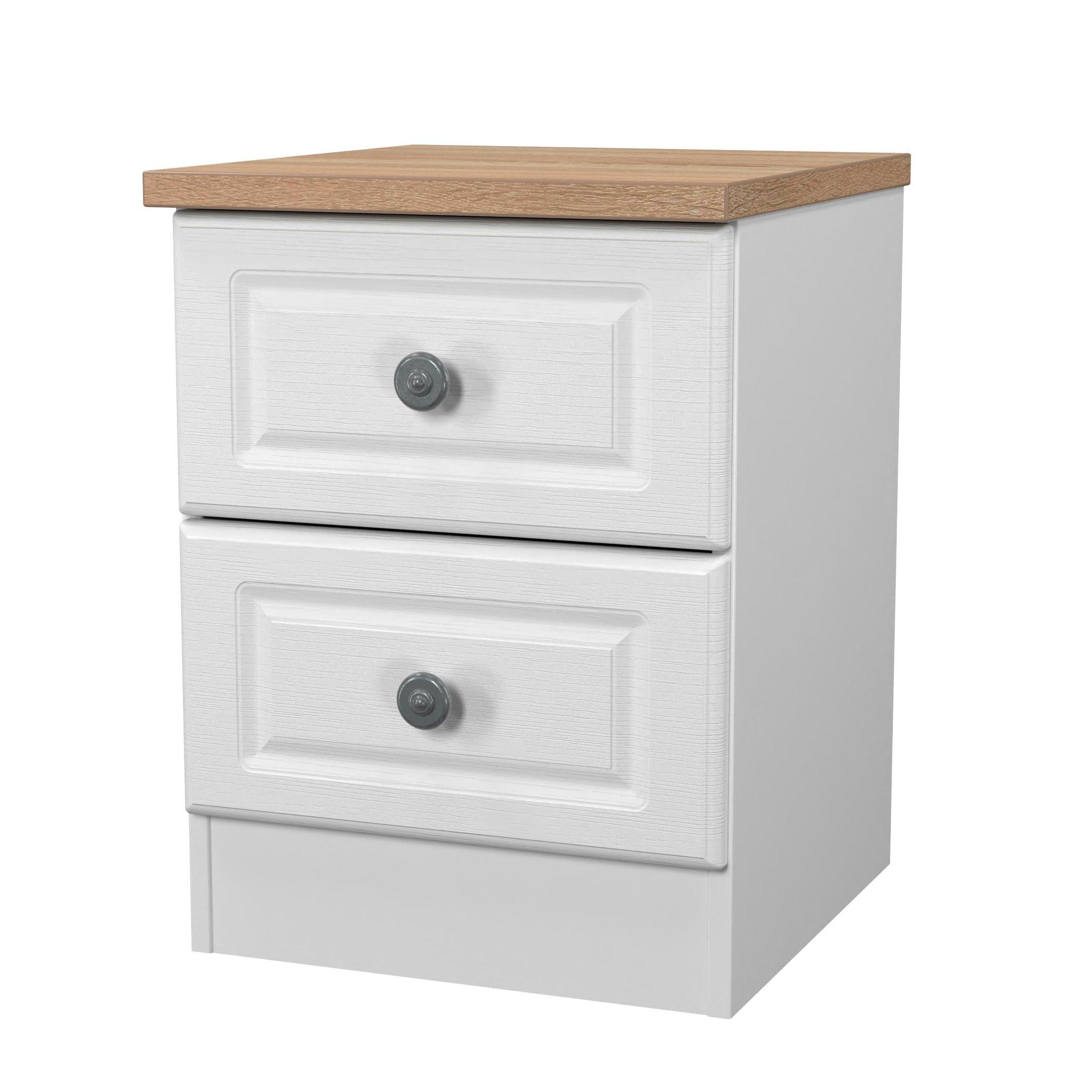 White Ash & Oak - Welcome Furniture - Norfolk 2 Drawer Bedside Cabinet - Ready Assembled - 4