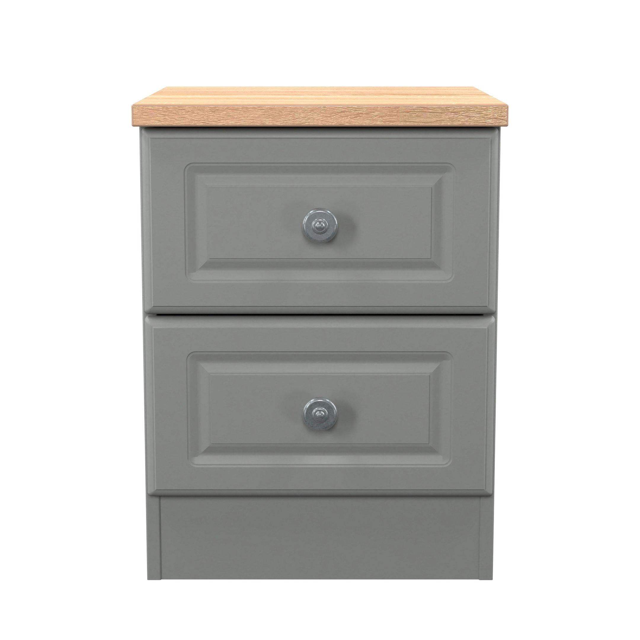 Dusk Grey & Oak - Welcome Furniture - Norfolk 2 Drawer Bedside Cabinet - Ready Assembled - 2