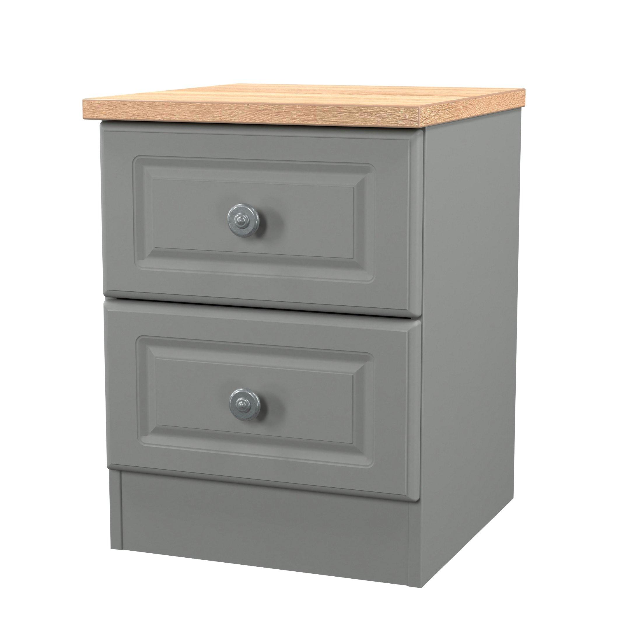 Dusk Grey & Oak - Welcome Furniture - Norfolk 2 Drawer Bedside Cabinet - Ready Assembled - 4