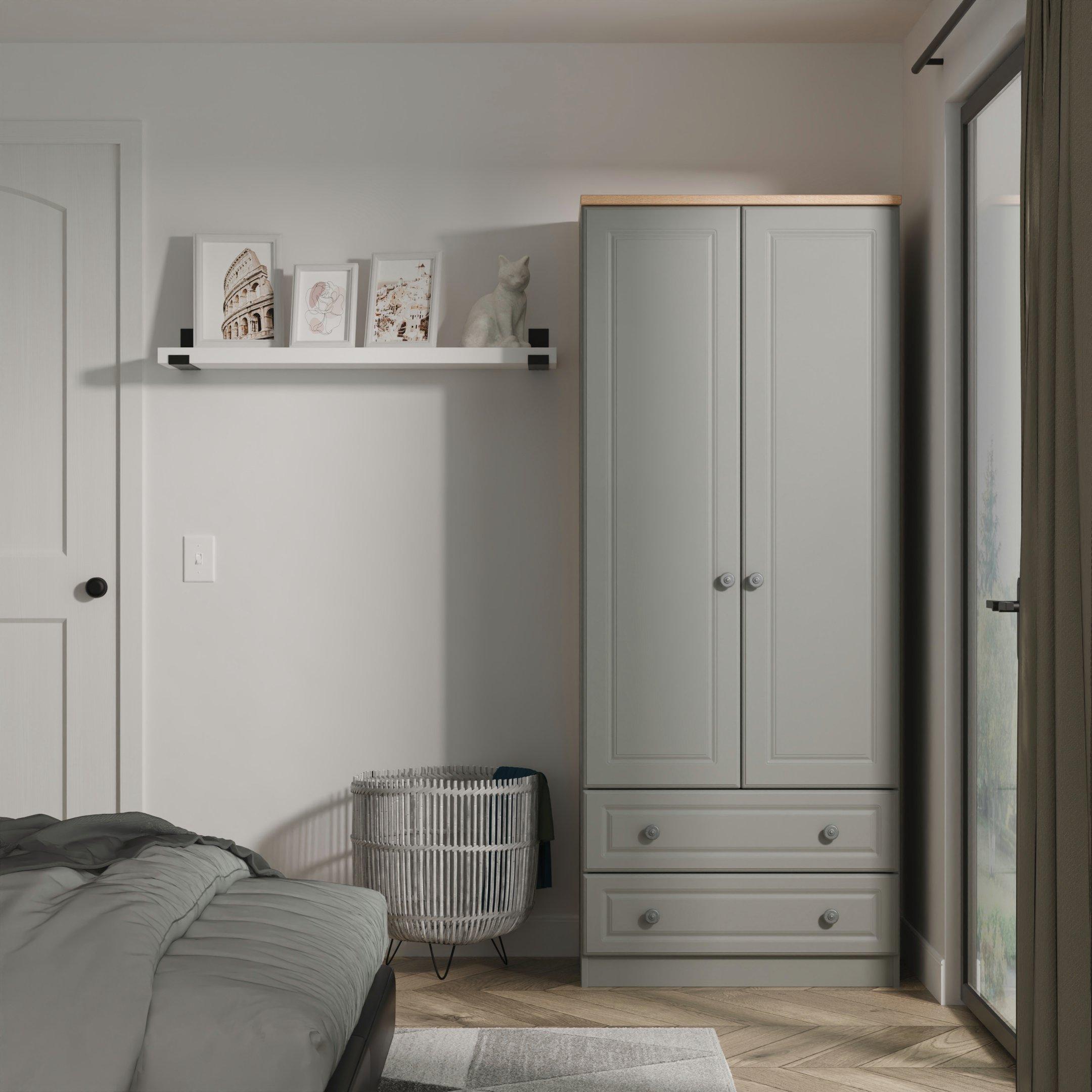 Dusk Grey & Oak - Welcome Furniture - Norfolk 2 Drawer Double Wardrobe - Ready Assembled - 1