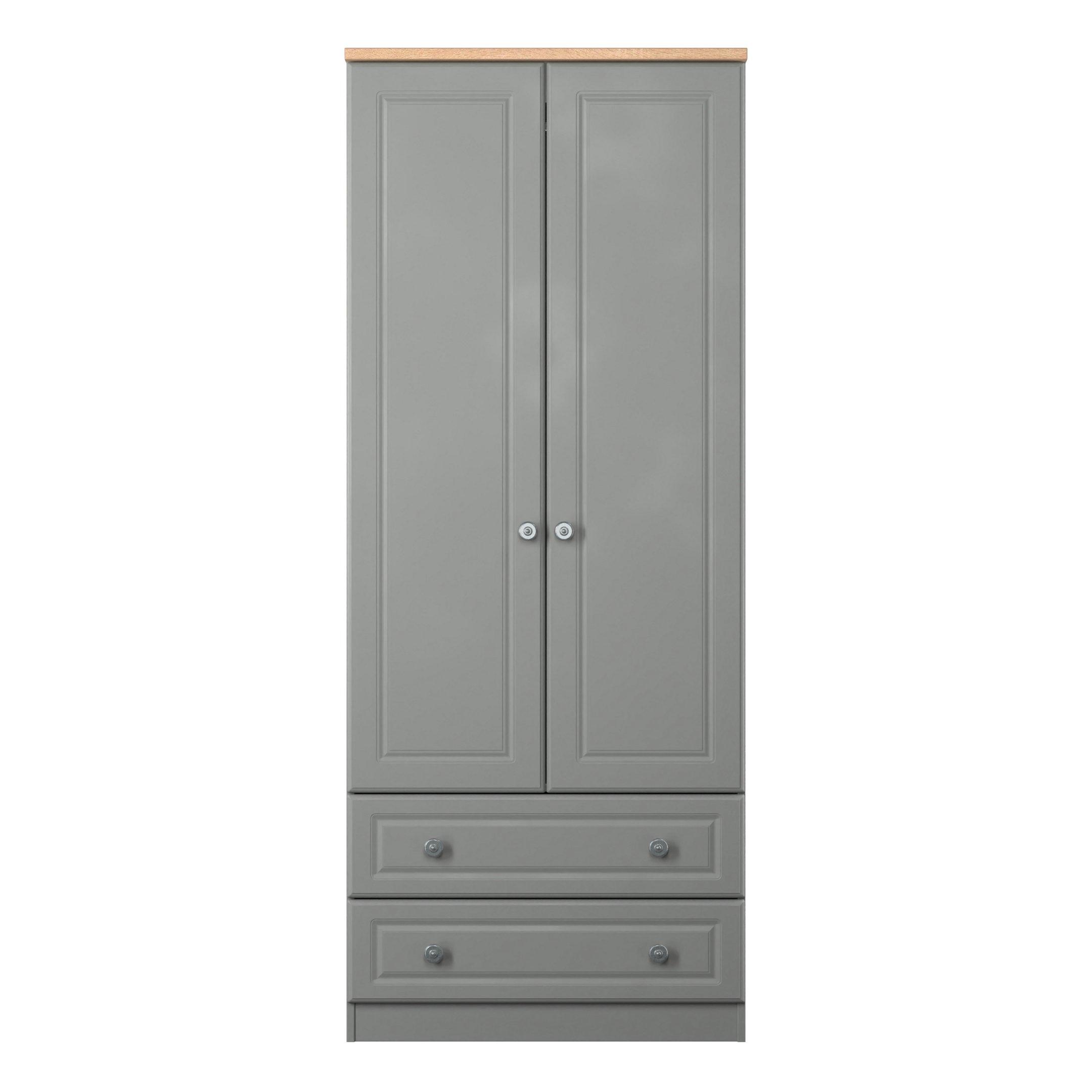 Dusk Grey & Oak - Welcome Furniture - Norfolk 2 Drawer Double Wardrobe - Ready Assembled - 2