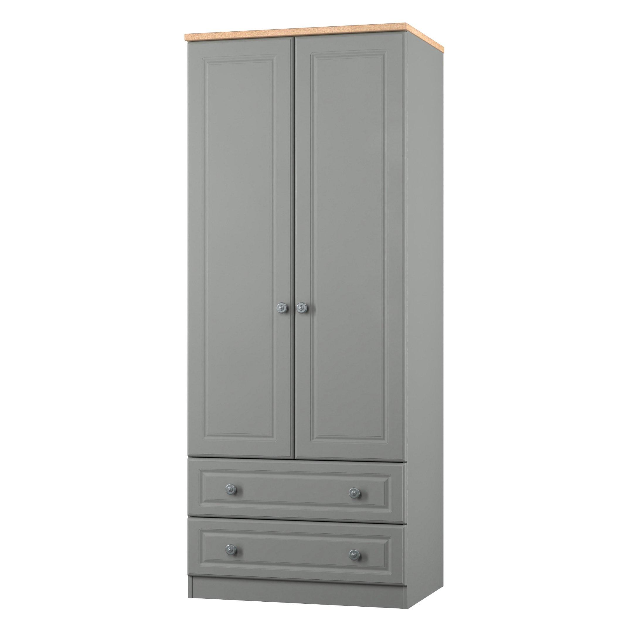Dusk Grey & Oak - Welcome Furniture - Norfolk 2 Drawer Double Wardrobe - Ready Assembled - 4