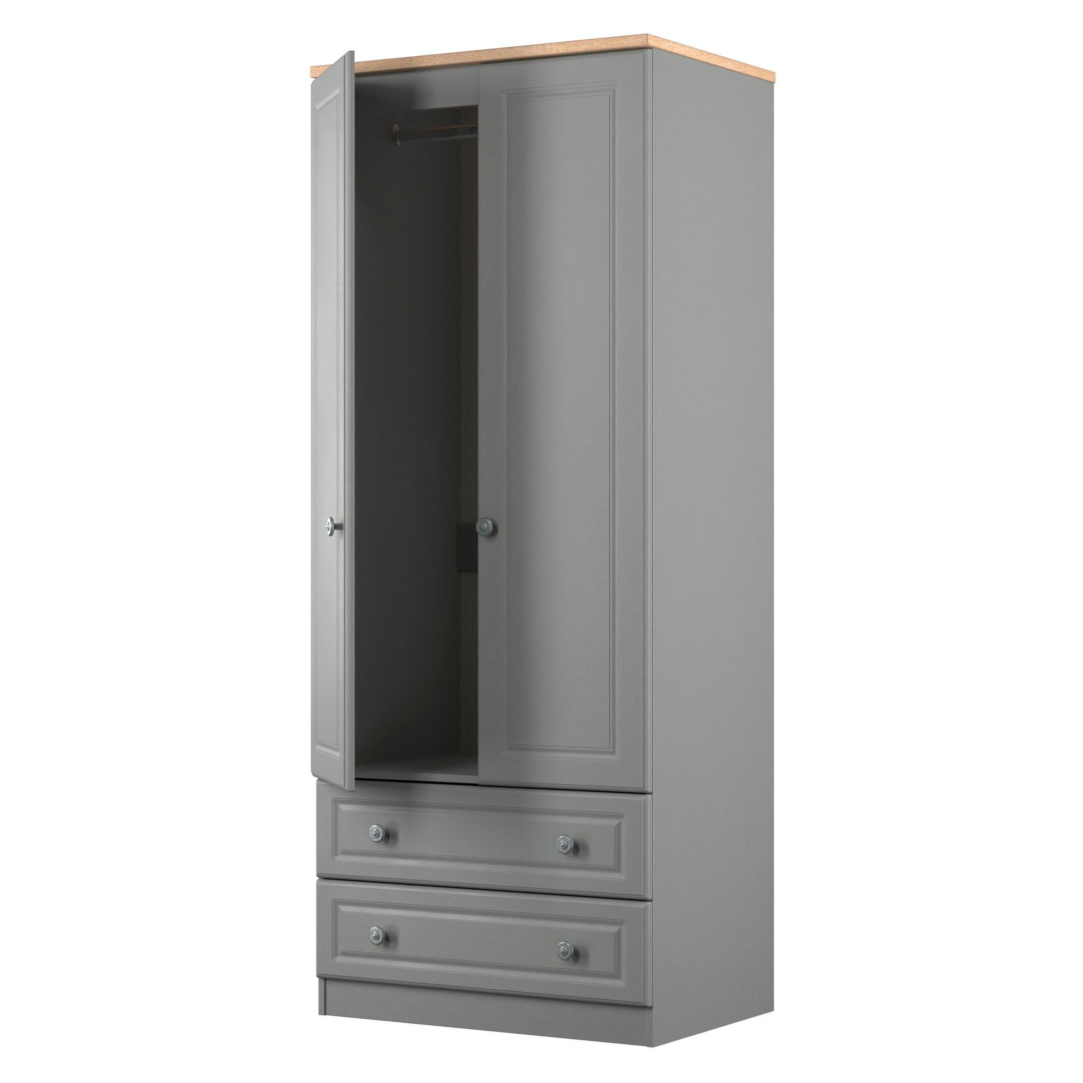 Dusk Grey & Oak - Welcome Furniture - Norfolk 2 Drawer Double Wardrobe - Ready Assembled - 6