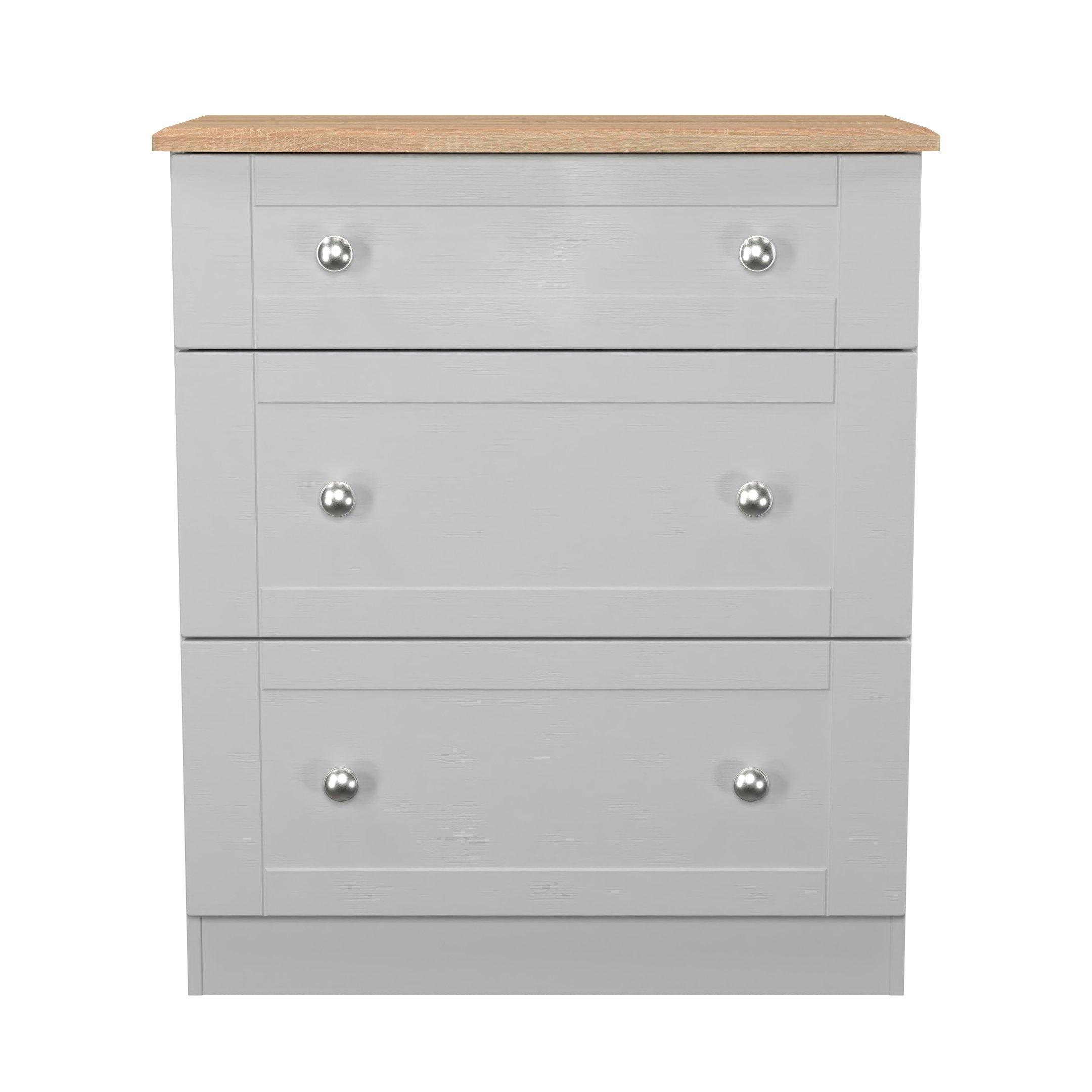 Welcome Furniture  Sussex 3 Drawer Deep Chest - Ready Assembled - Grey Ash & Oak - Medium