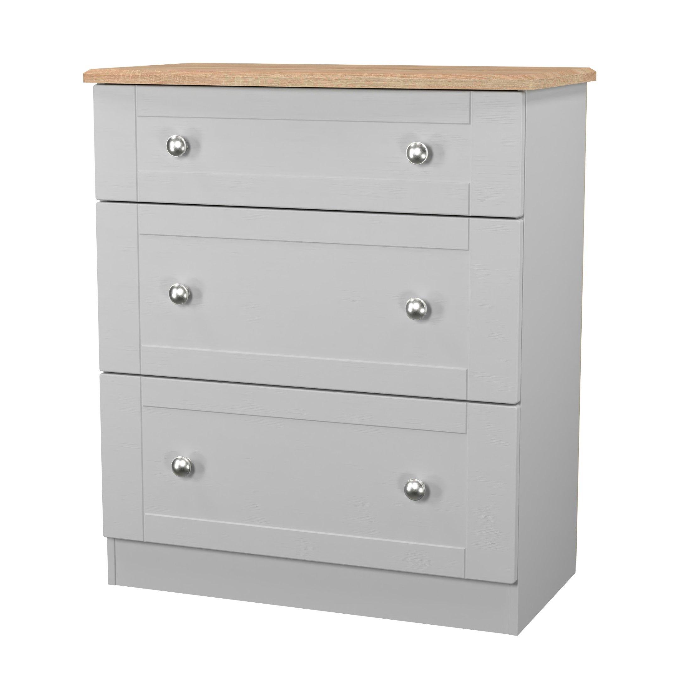Grey Ash & Oak - Welcome Furniture - Sussex 3 Drawer Deep Chest - Ready Assembled - 3