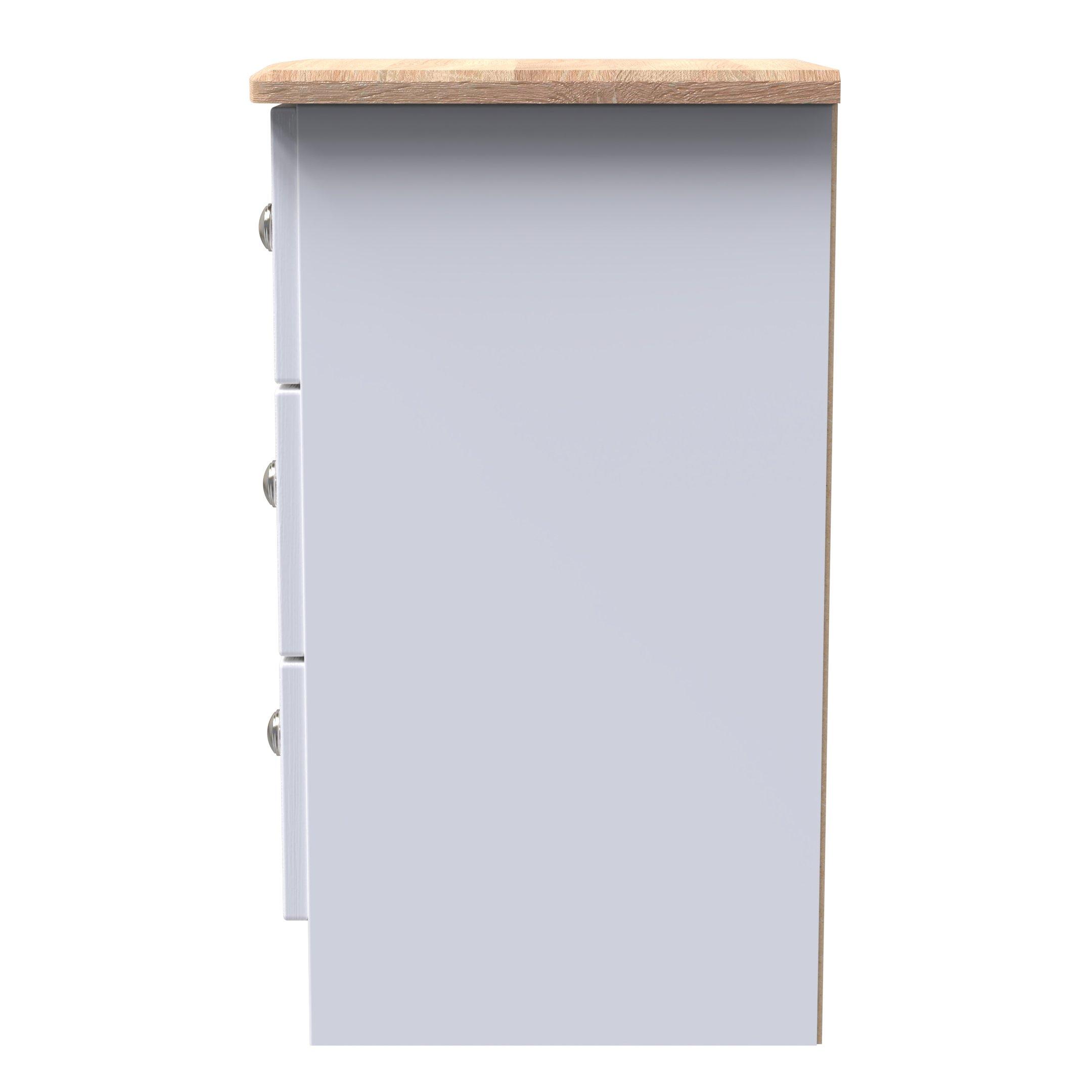 White Ash & Oak - Welcome Furniture - Sussex 3 Drawer Bedside Cabinet - Ready Assembled - 2