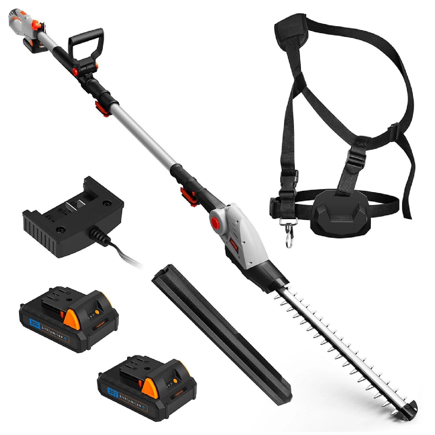 Grey - VonHaus - G-Series Cordless Pole Hedge Trimmer 2x Batteries - 1