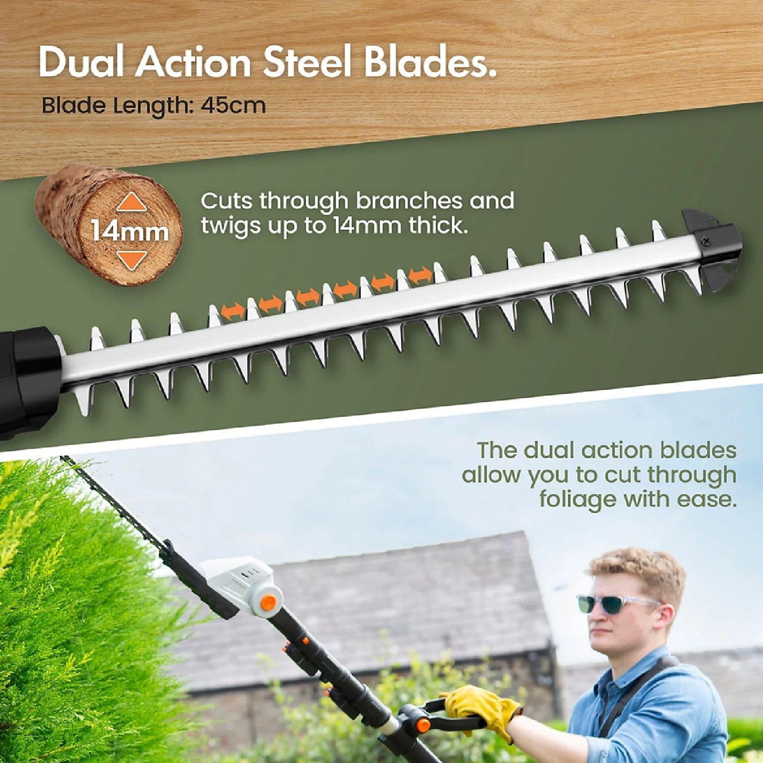 Grey - VonHaus - G-Series Cordless Pole Hedge Trimmer 2x Batteries - 3