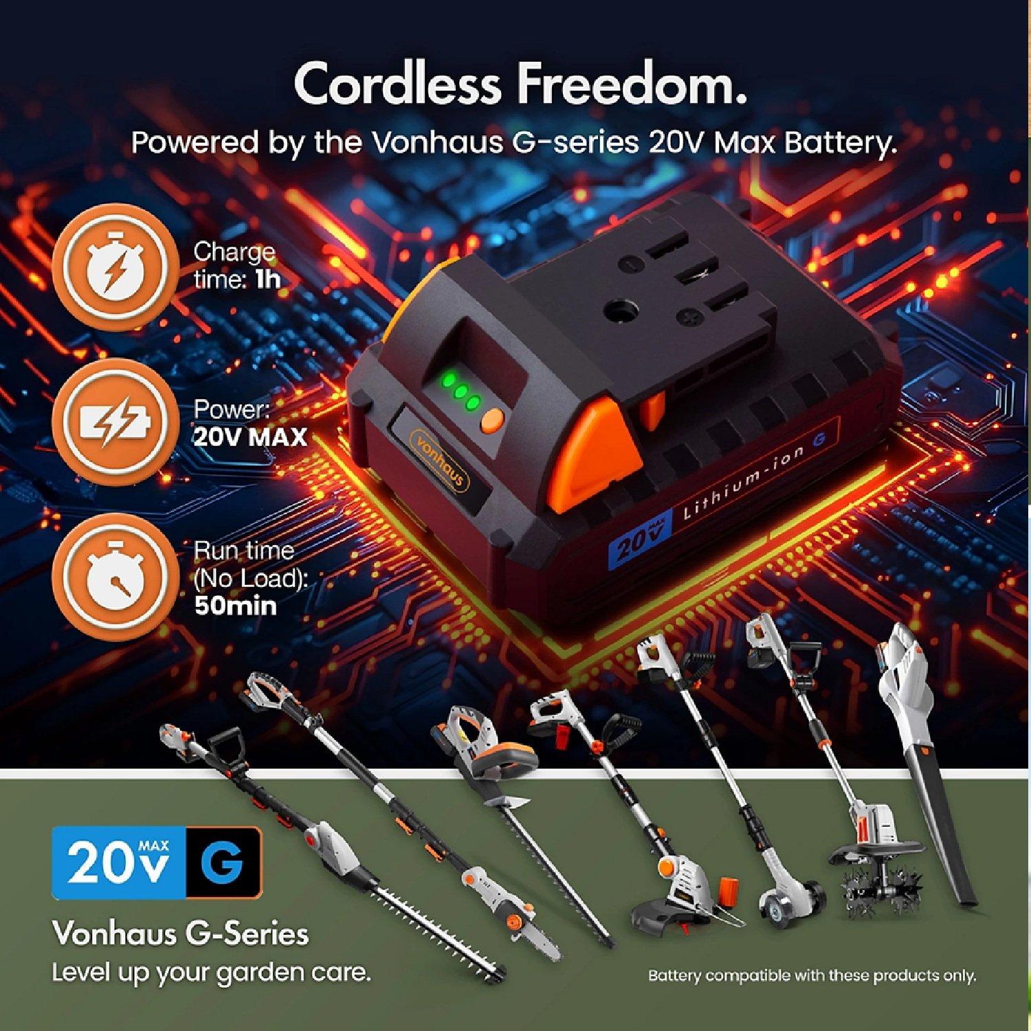 Grey - VonHaus - G-Series Cordless Pole Hedge Trimmer 2x Batteries - 5