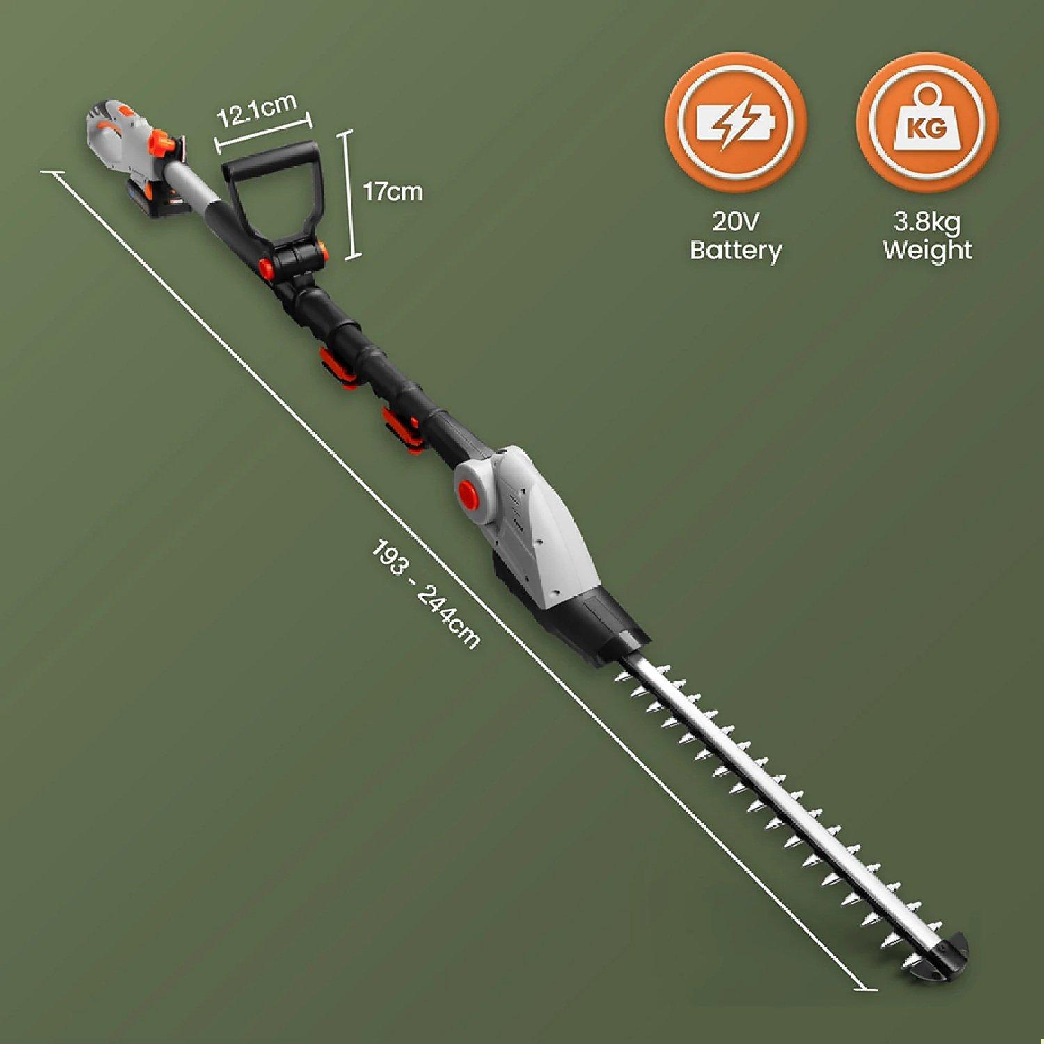 Grey - VonHaus - G-Series Cordless Pole Hedge Trimmer 2x Batteries - 7