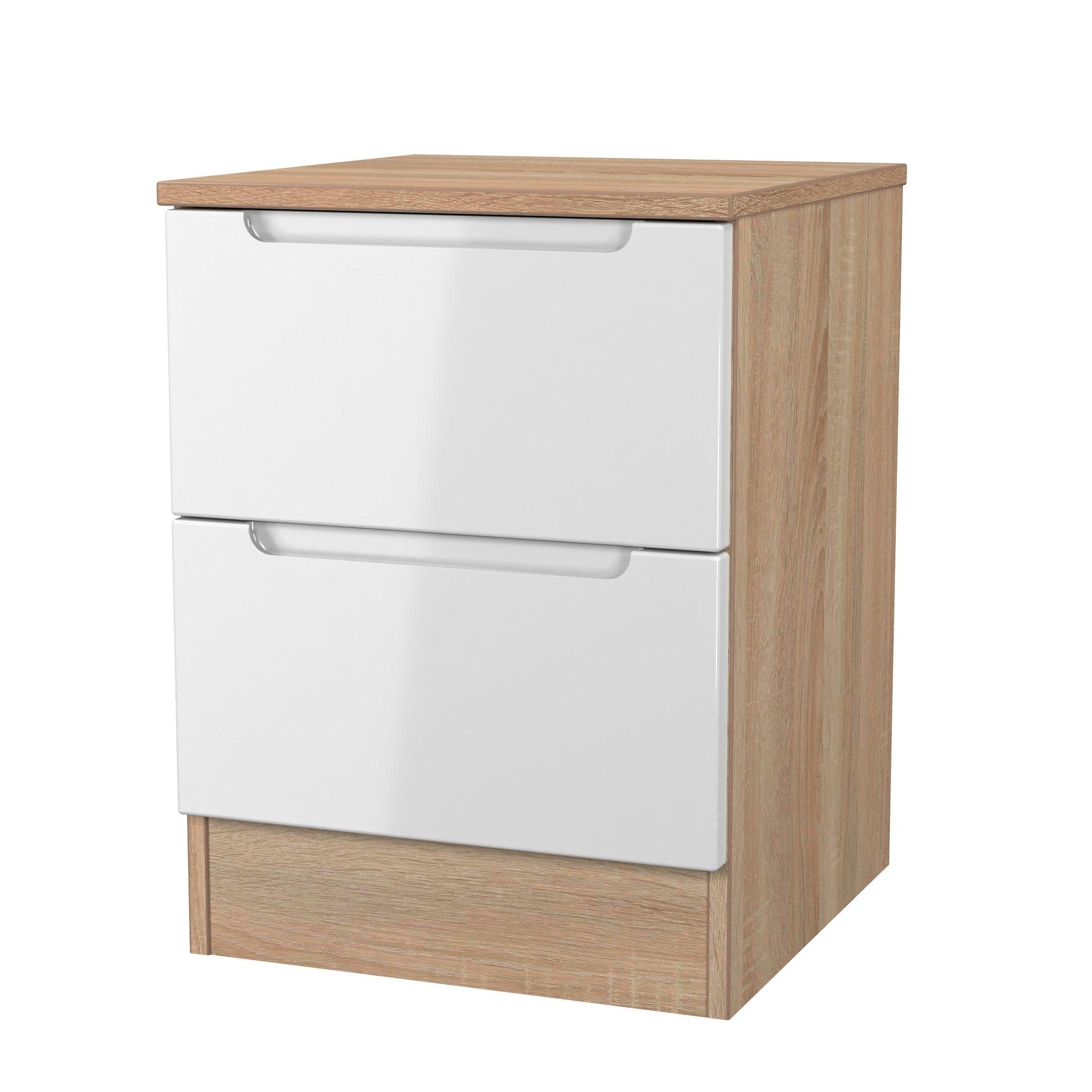 White & Oak - Welcome Furniture - Milan 2 Drawer Bedside - Ready Assembled - 3