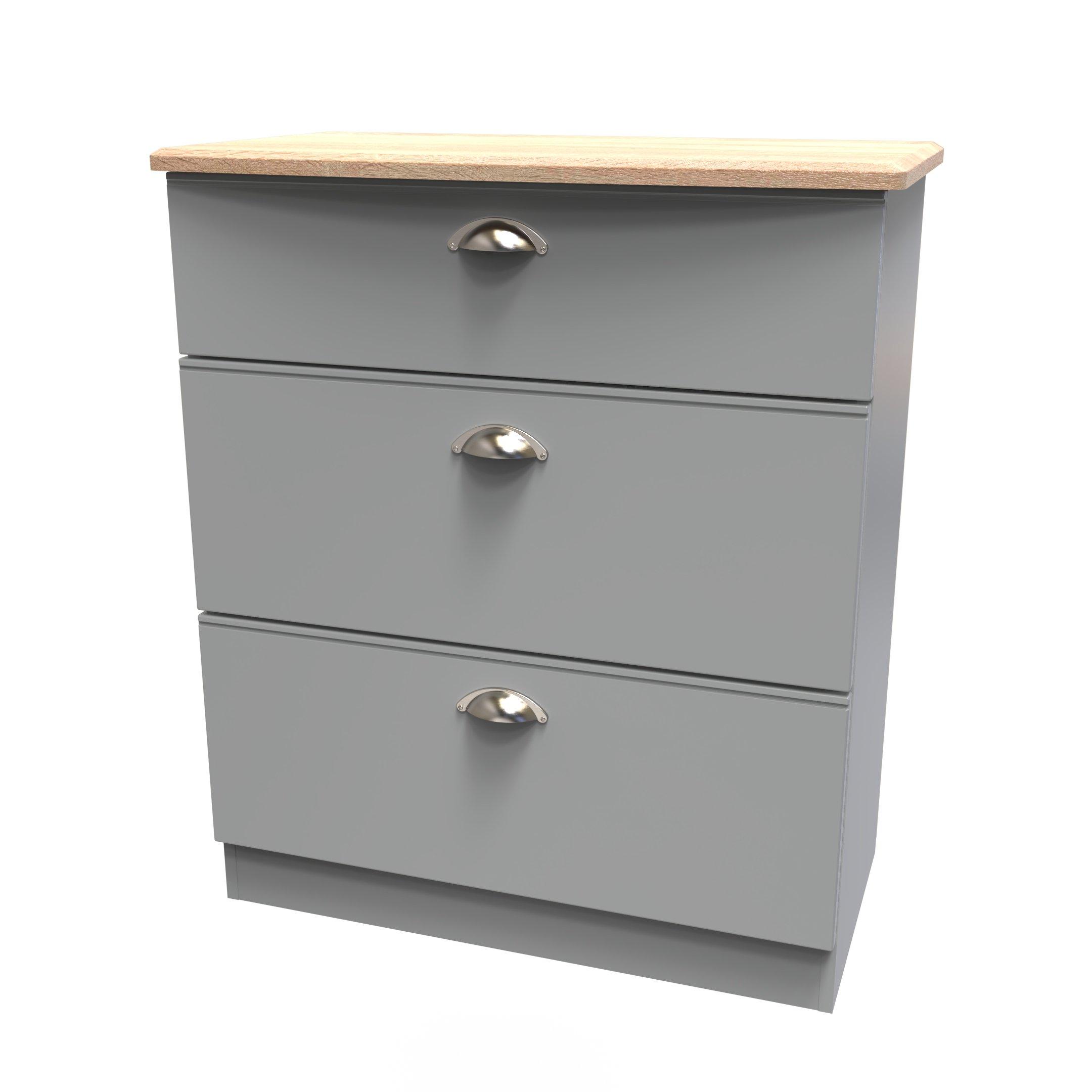 Dusk Grey & Oak - Welcome Furniture - Victoria 3 Drawer Deep Chest - Ready Assembled - 3