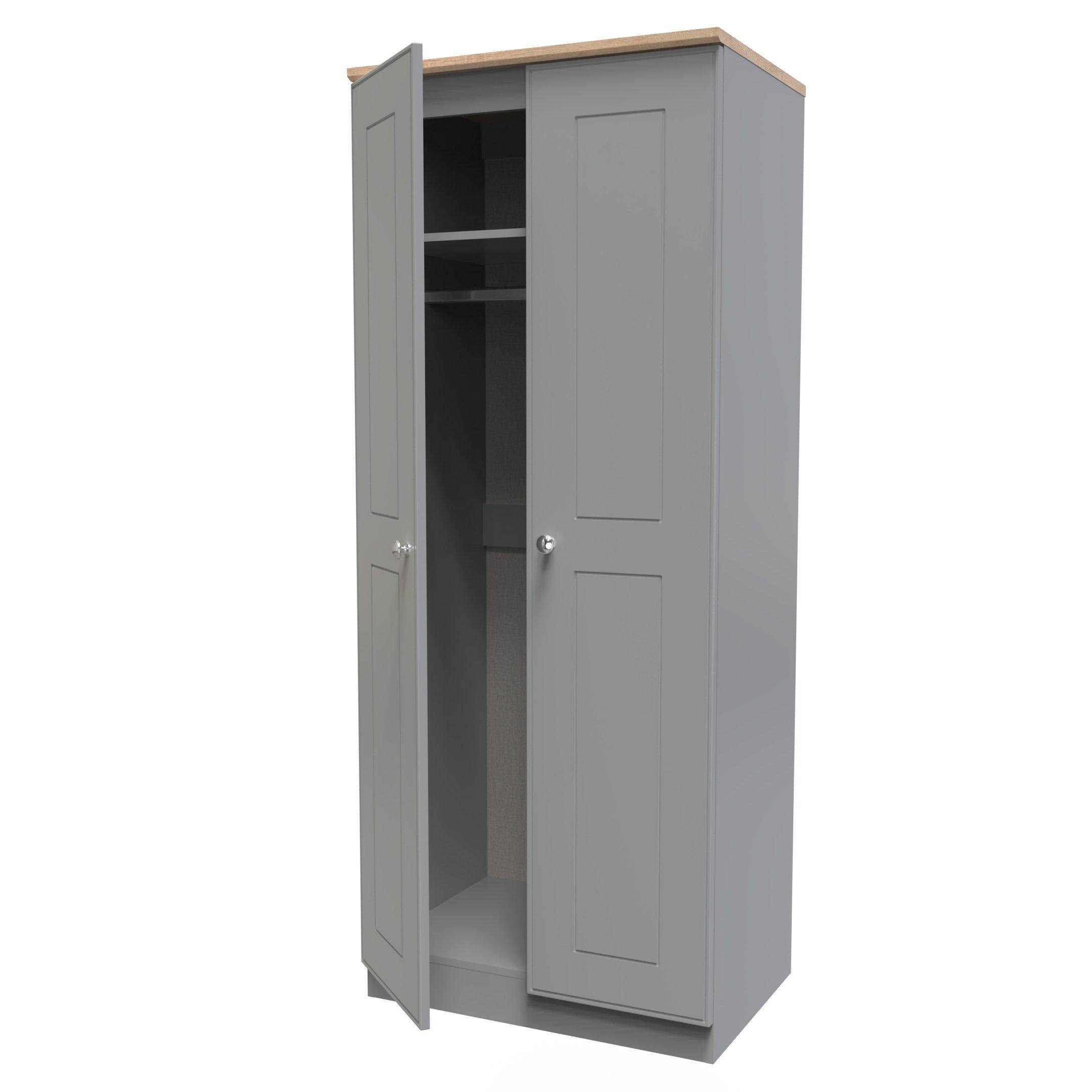 Dusk Grey & Oak - Welcome Furniture - Victoria 2 Door Wardrobe - Ready Assembled