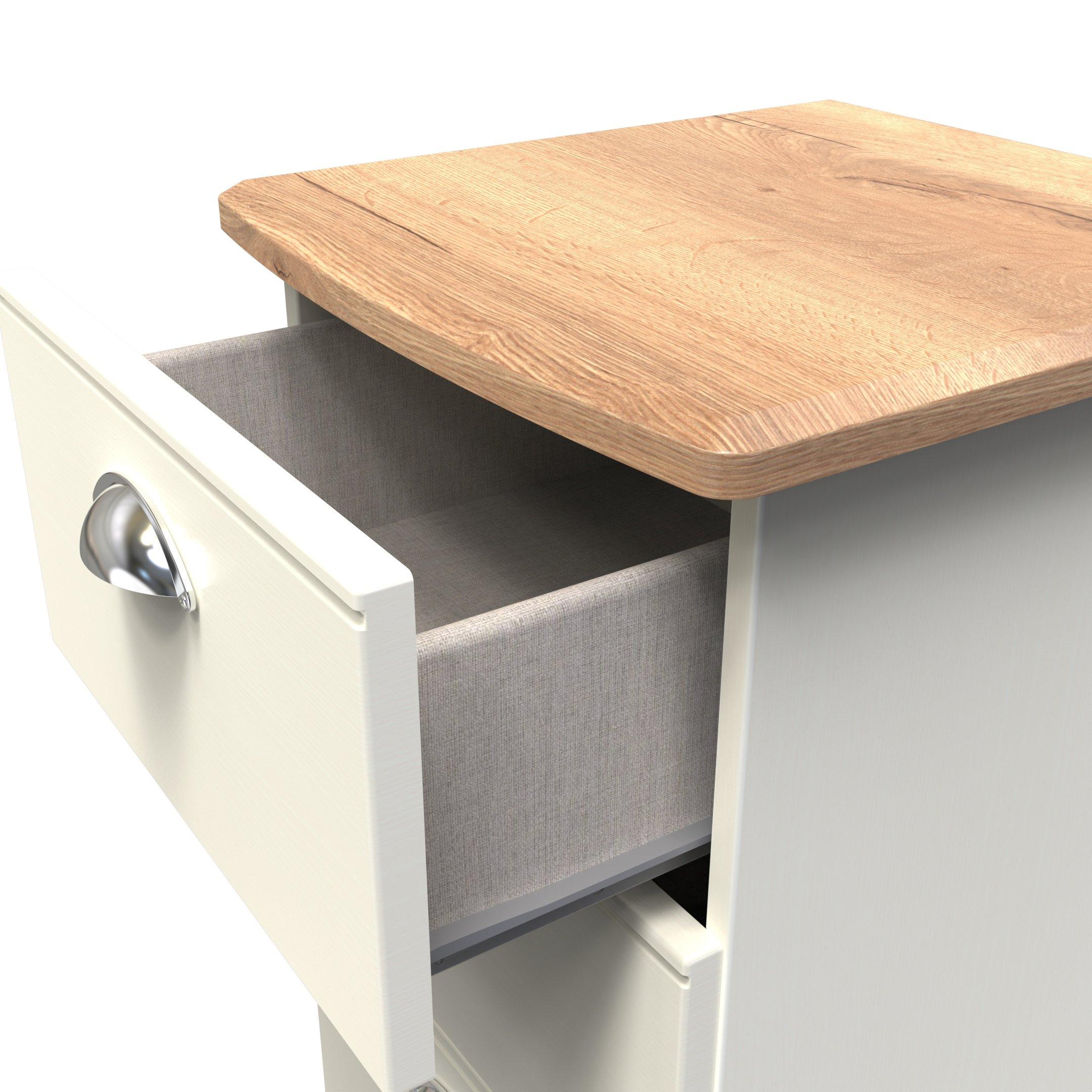 Cream Ash & Oak - Welcome Furniture - Victoria 3 Drawer Bedside Cabinet - Ready Assemble - 5