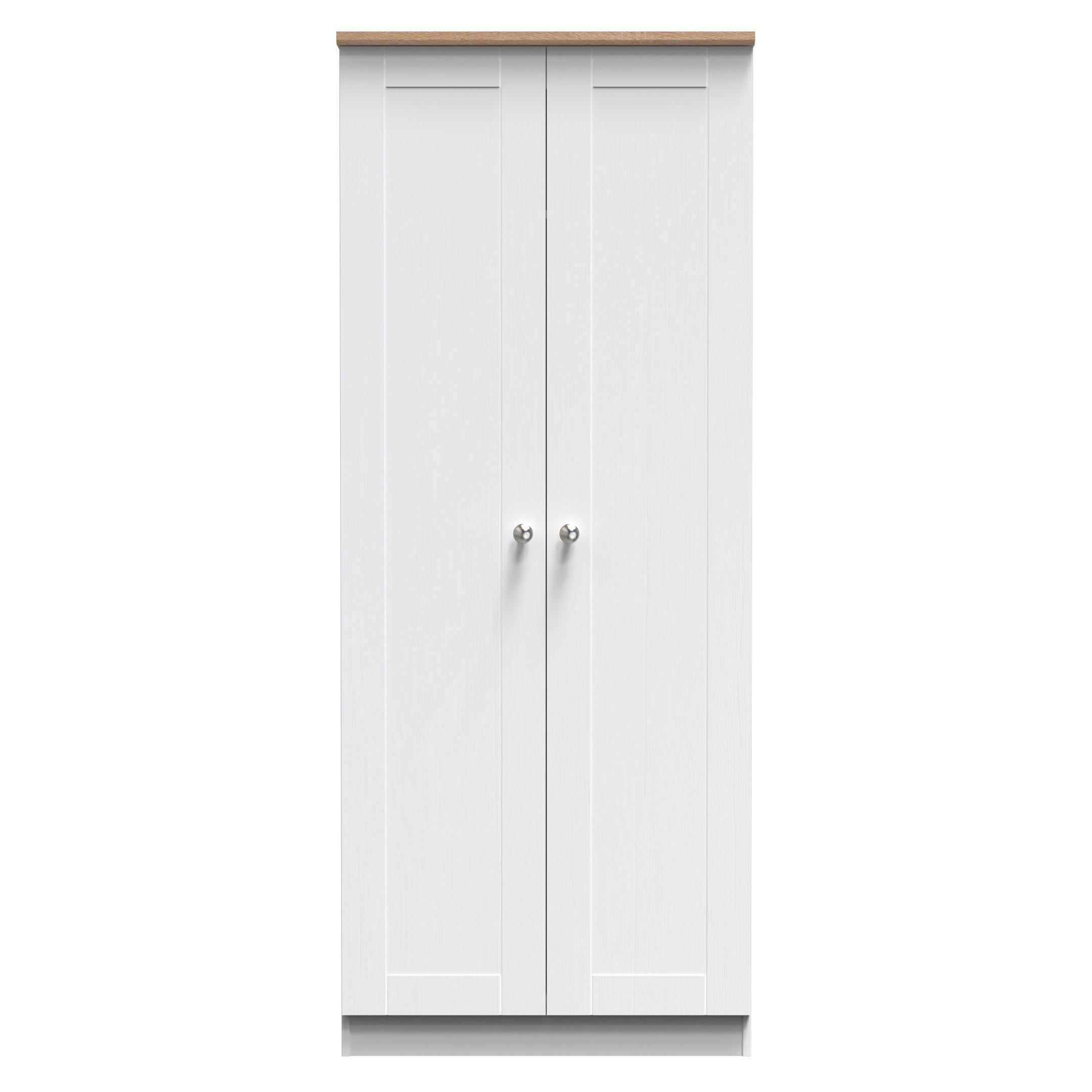 White Ash & Oak - Welcome Furniture - Sussex Tall Plain Double Wardrobe - Ready Assemble - 1