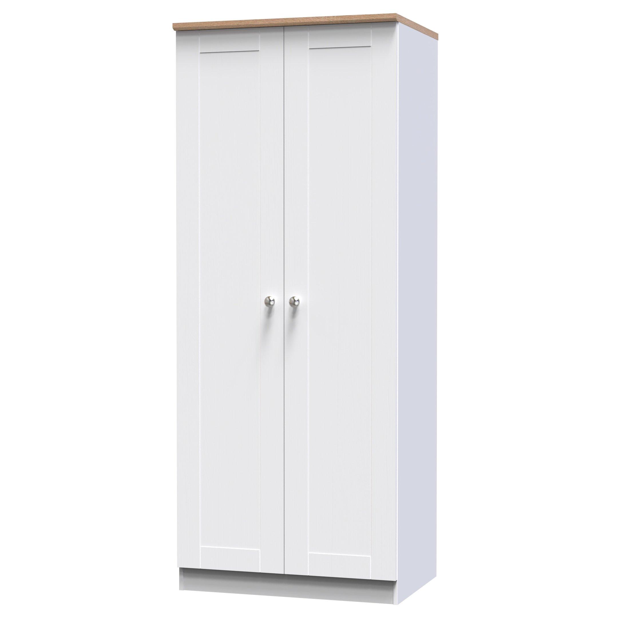 White Ash & Oak - Welcome Furniture - Sussex Tall Plain Double Wardrobe - Ready Assemble - 3