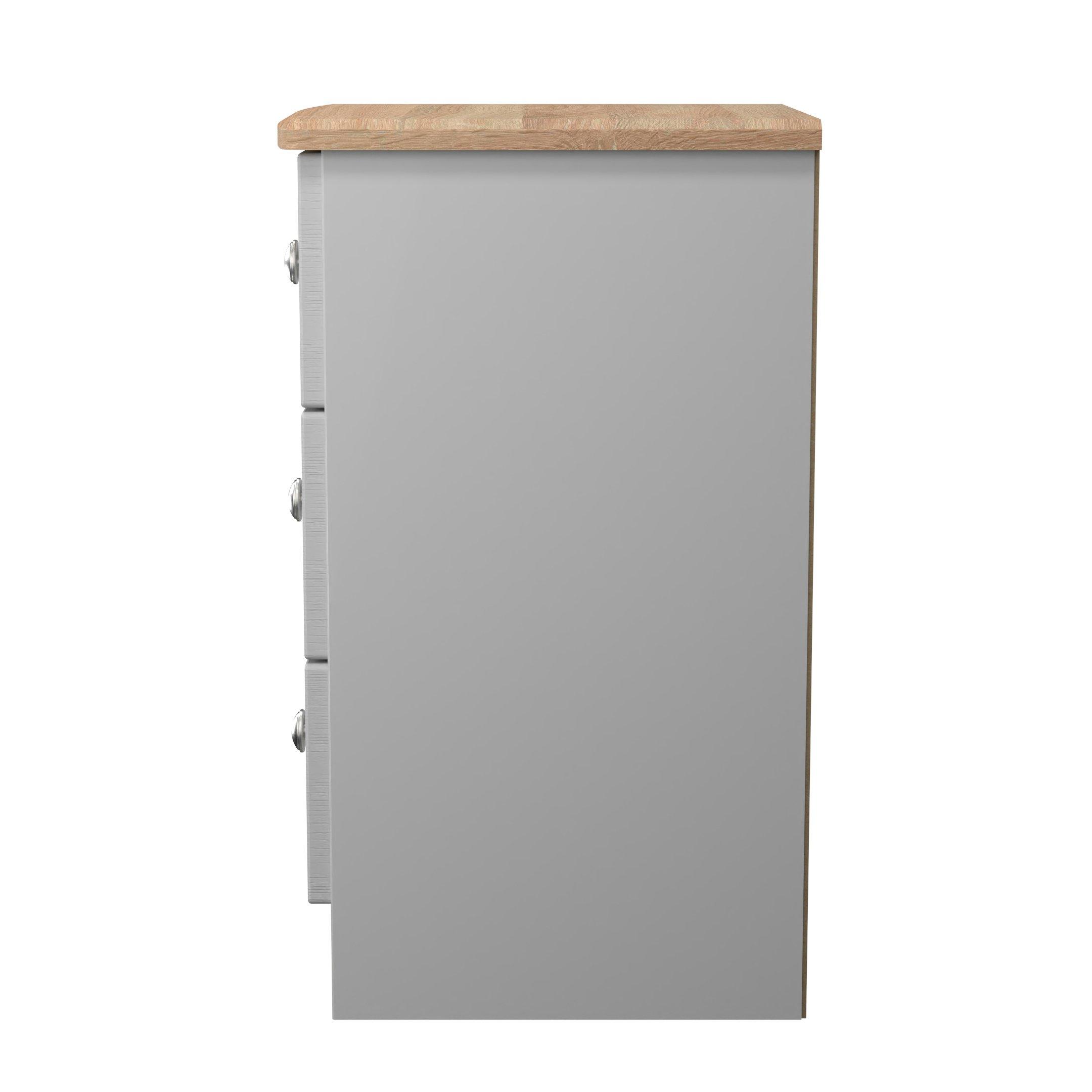 Grey Ash & Oak - Welcome Furniture - Sussex 3 Drawer Bedside Cabinet - Ready Assembled - 2