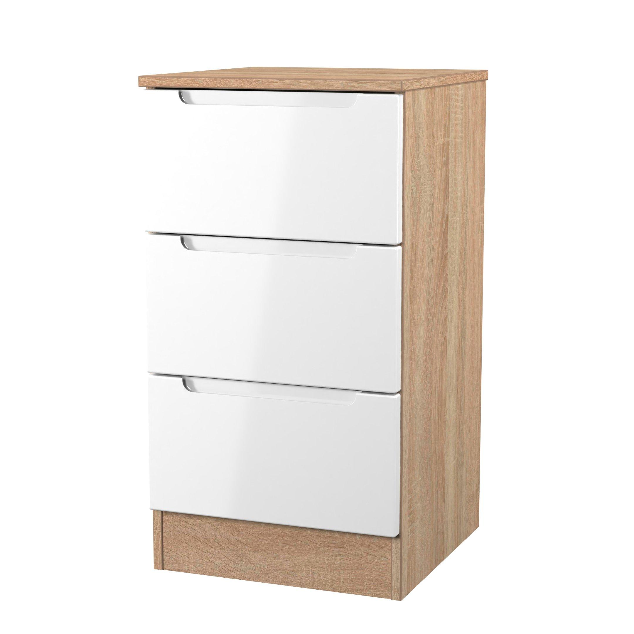 White & Oak - Welcome Furniture - Milan 3 Drawer Bedside - Ready Assembled - 3