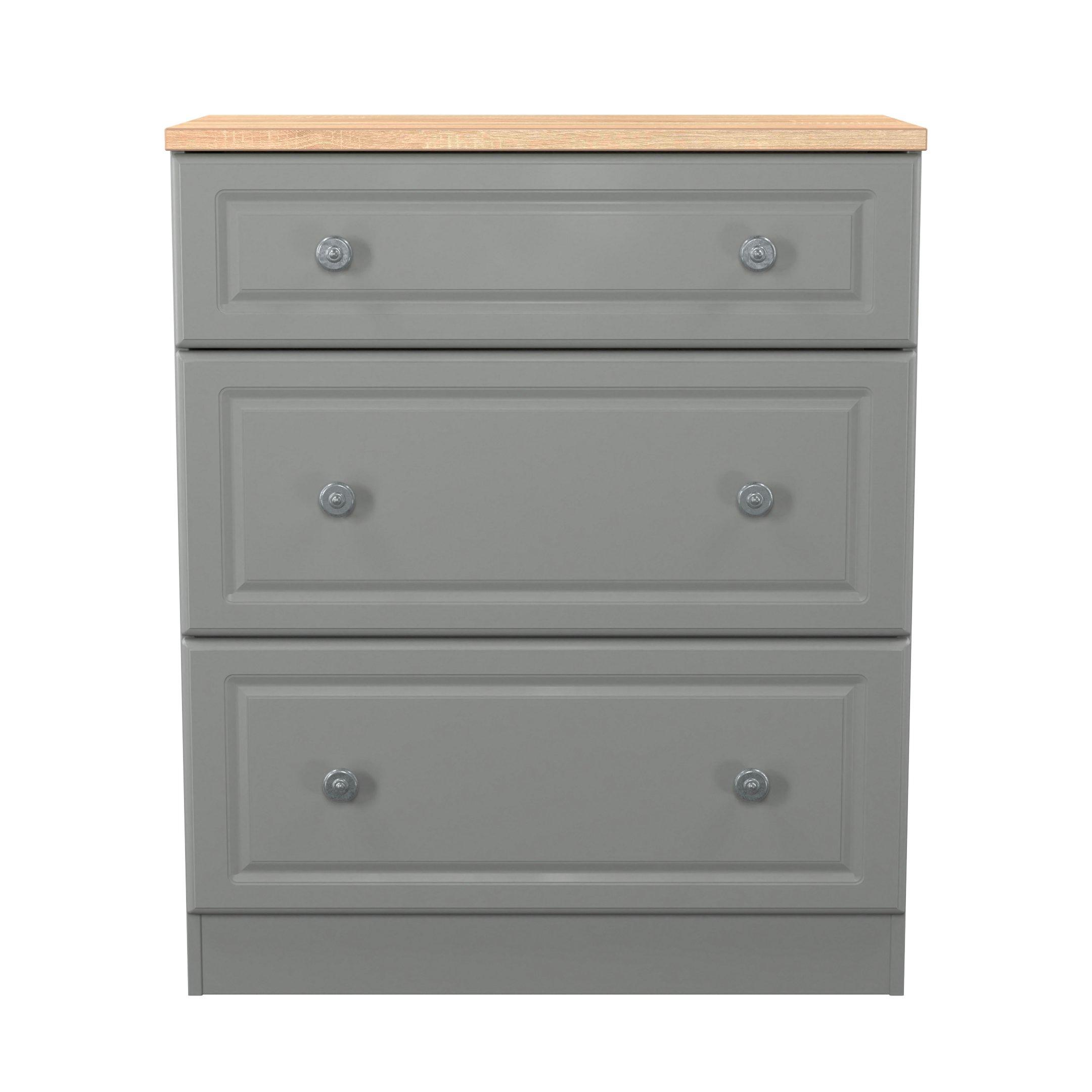 Dusk Grey & Oak - Welcome Furniture - Norfolk 3 Drawer Deep Chest - Ready Assembled - 2