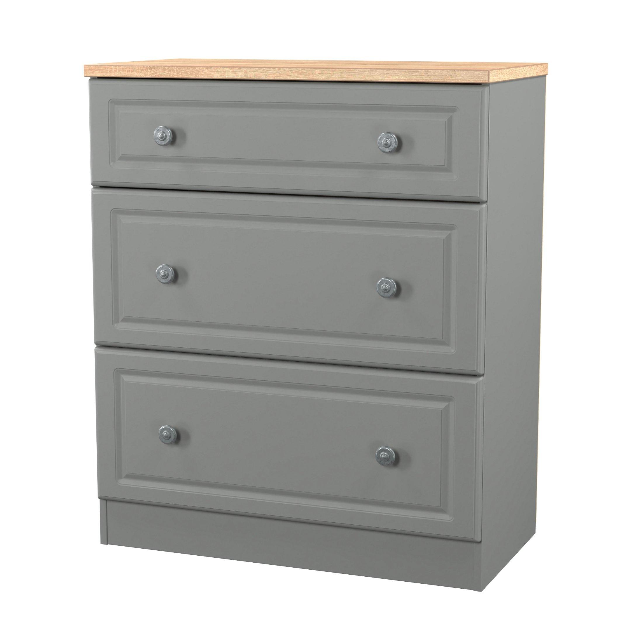 Dusk Grey & Oak - Welcome Furniture - Norfolk 3 Drawer Deep Chest - Ready Assembled - 4