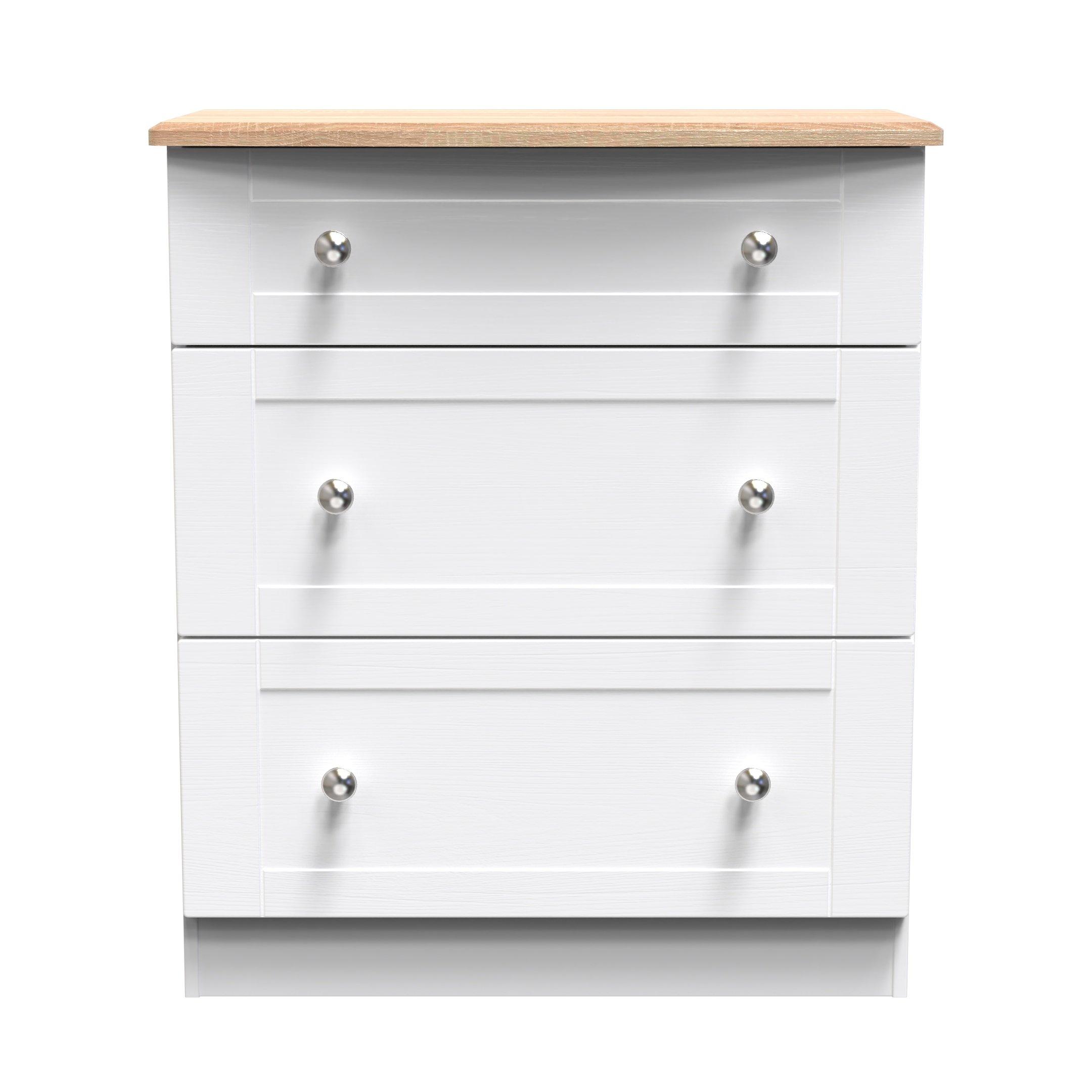 White Ash & Oak - Welcome Furniture - Sussex 3 Drawer Deep Chest - Ready Assembled - 1