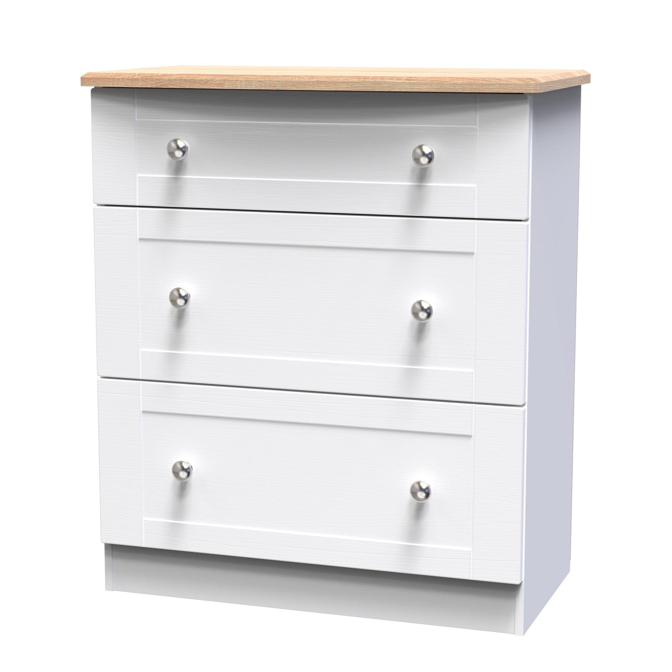 White Ash & Oak - Welcome Furniture - Sussex 3 Drawer Deep Chest - Ready Assembled - 3