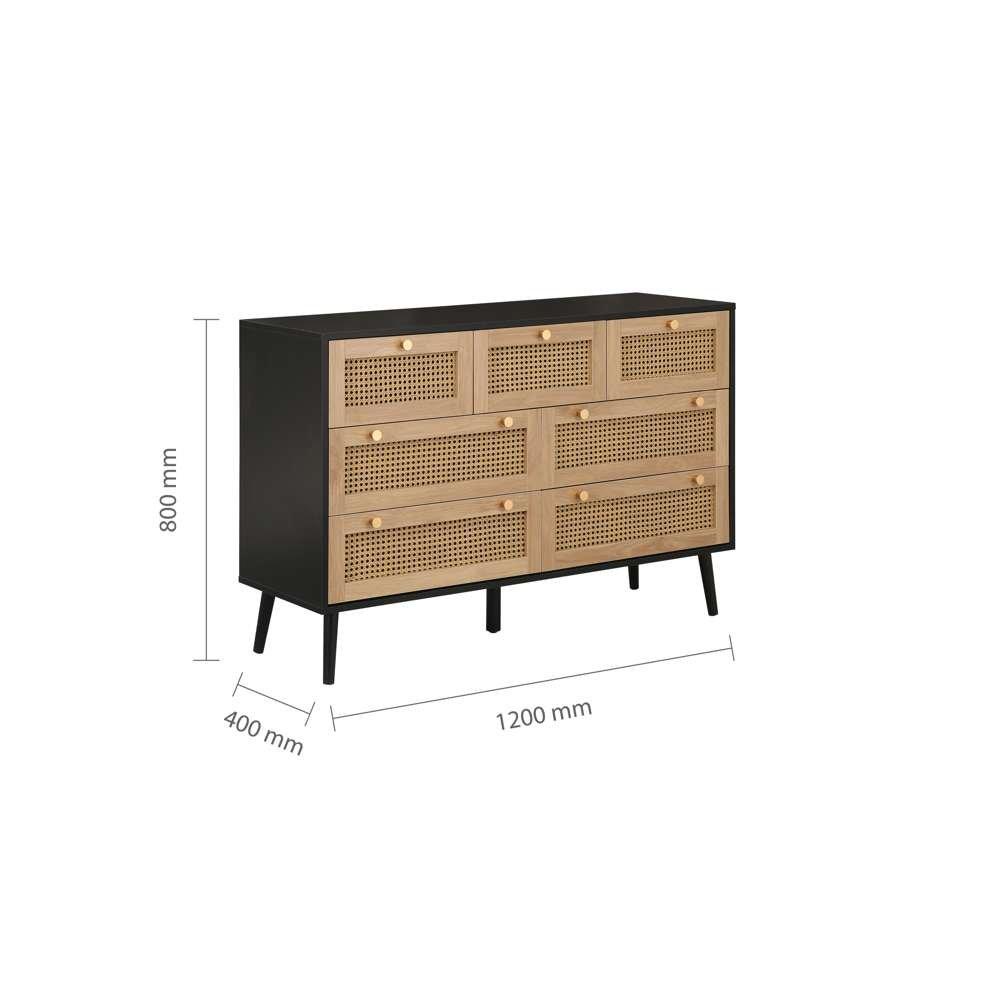 Black - Birlea - Croxley 7 Drawer Rattan Chest - 8