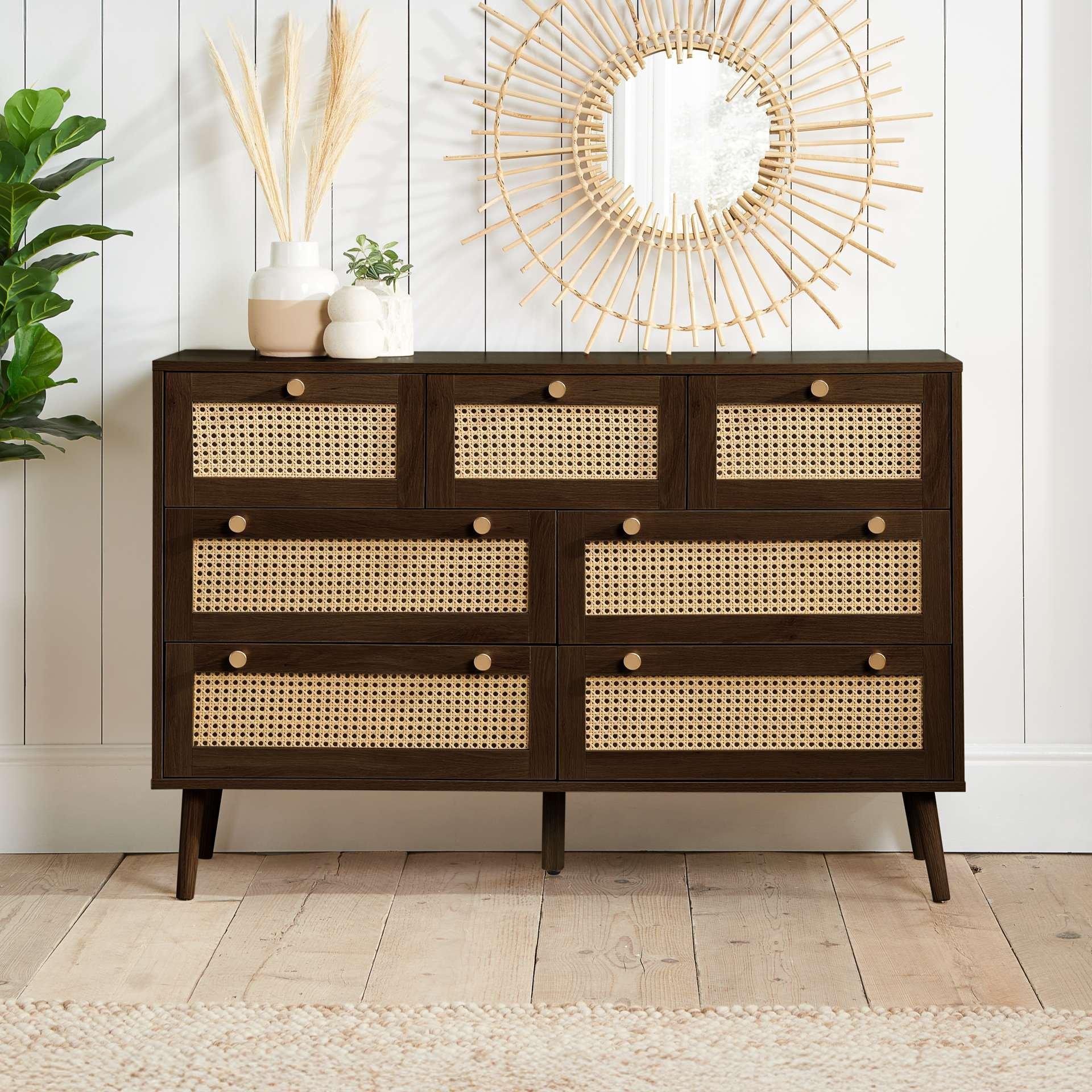 Birlea  Croxley 7 Drawer Rattan Chest - Brown