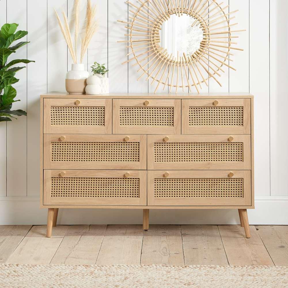 Birlea  Croxley 7 Drawer Rattan Chest - Nude