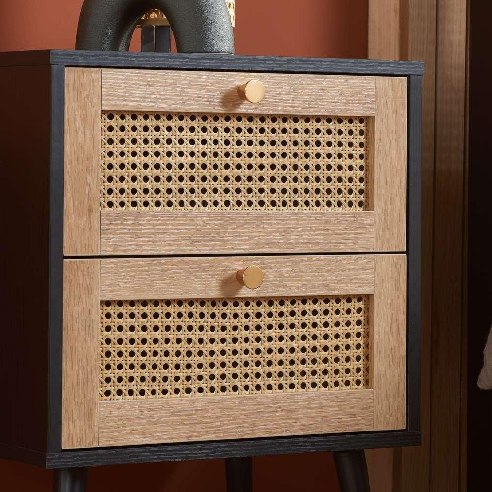 Black - Birlea - Croxley 2 Drawer Rattan Bedside - 2