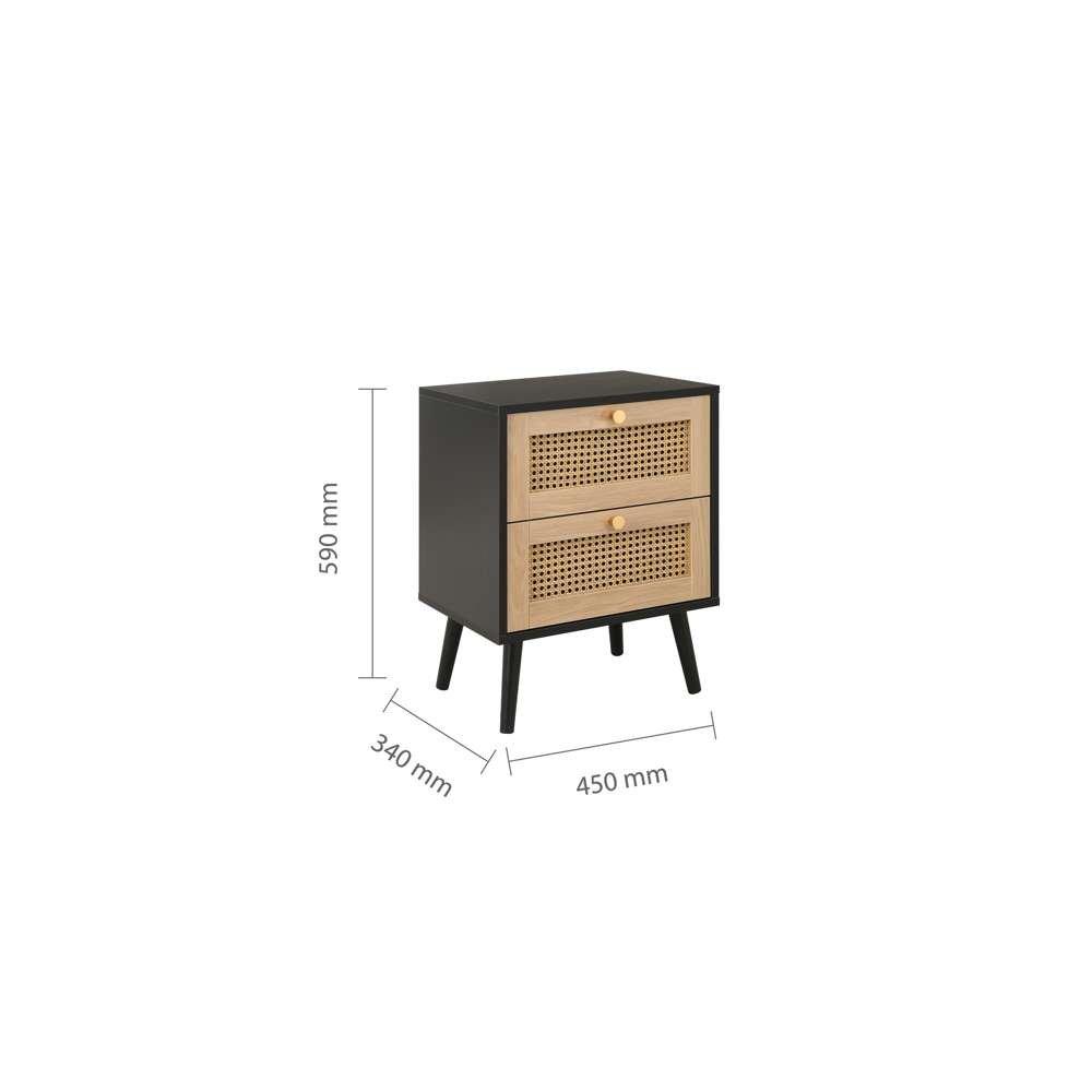Black - Birlea - Croxley 2 Drawer Rattan Bedside - 6