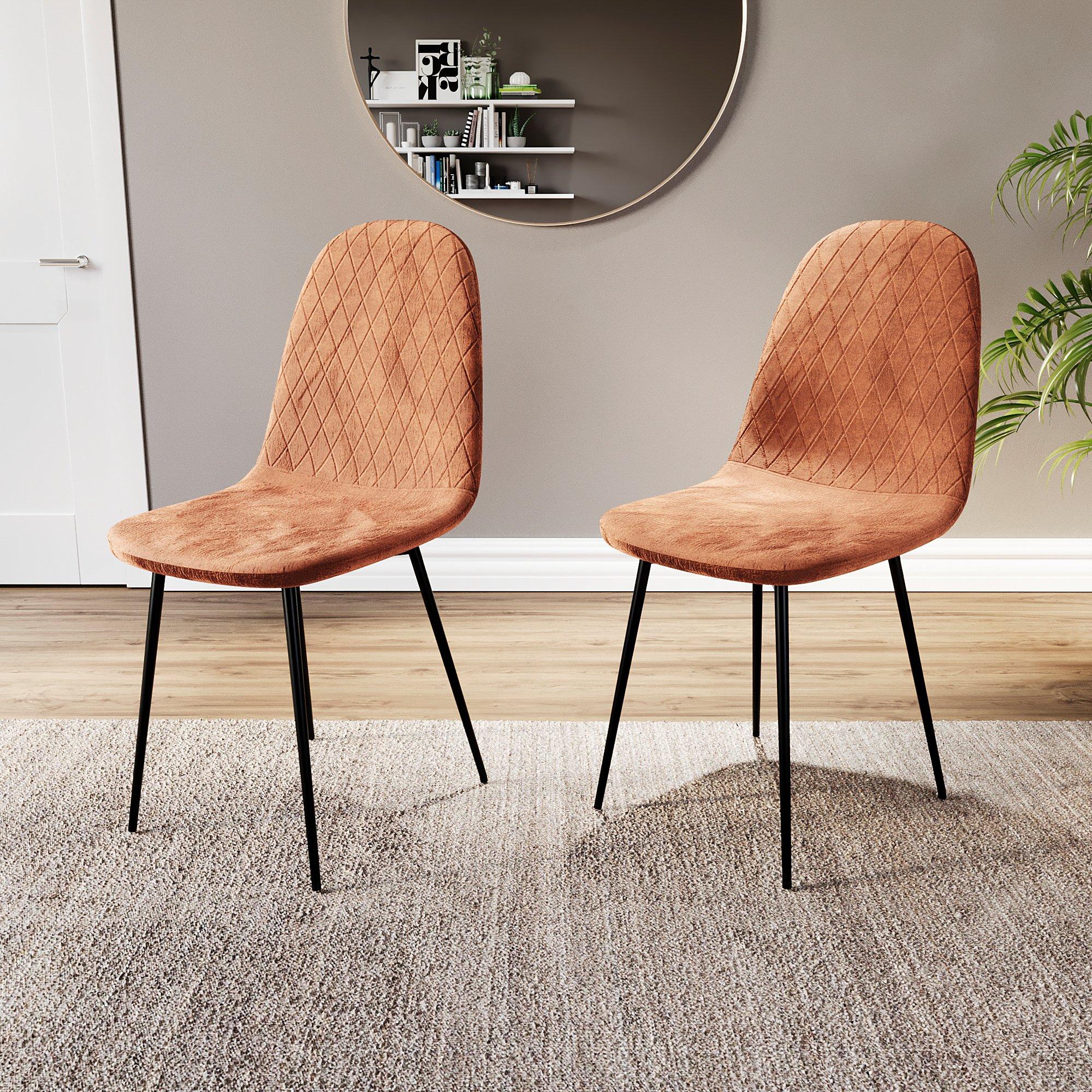 Orange - Lassic - Luton Set Of 2 Padded Velvet Dining Chairs UKFR - 1
