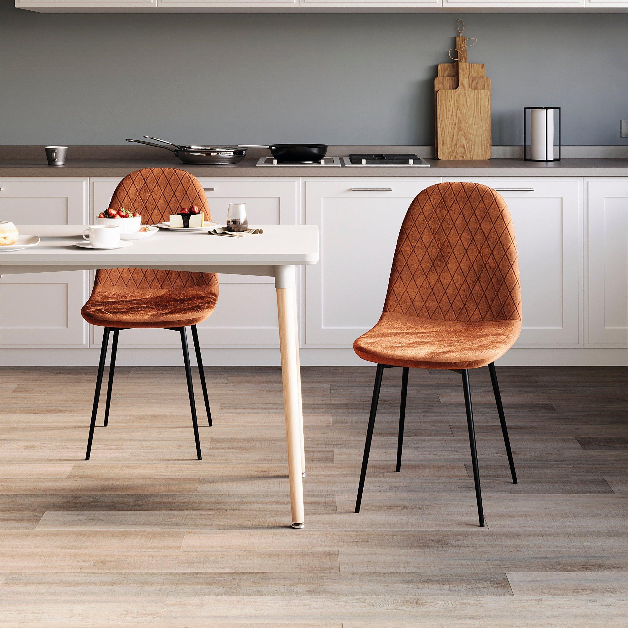 Orange - Lassic - Luton Set Of 2 Padded Velvet Dining Chairs UKFR - 3