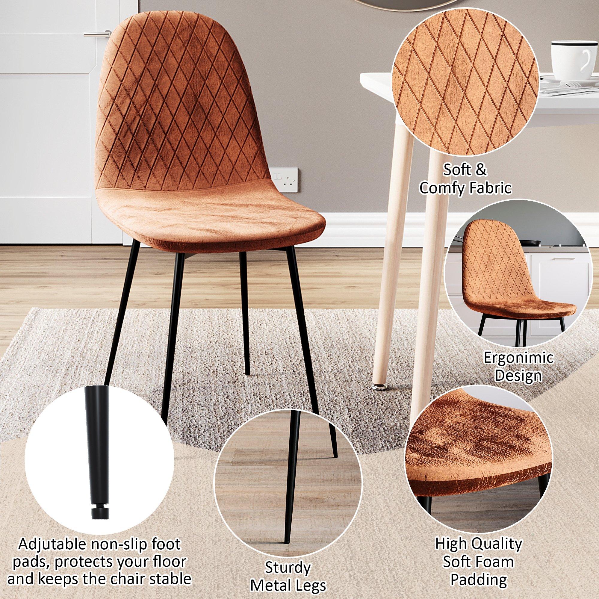 Orange - Lassic - Luton Set Of 2 Padded Velvet Dining Chairs UKFR - 4