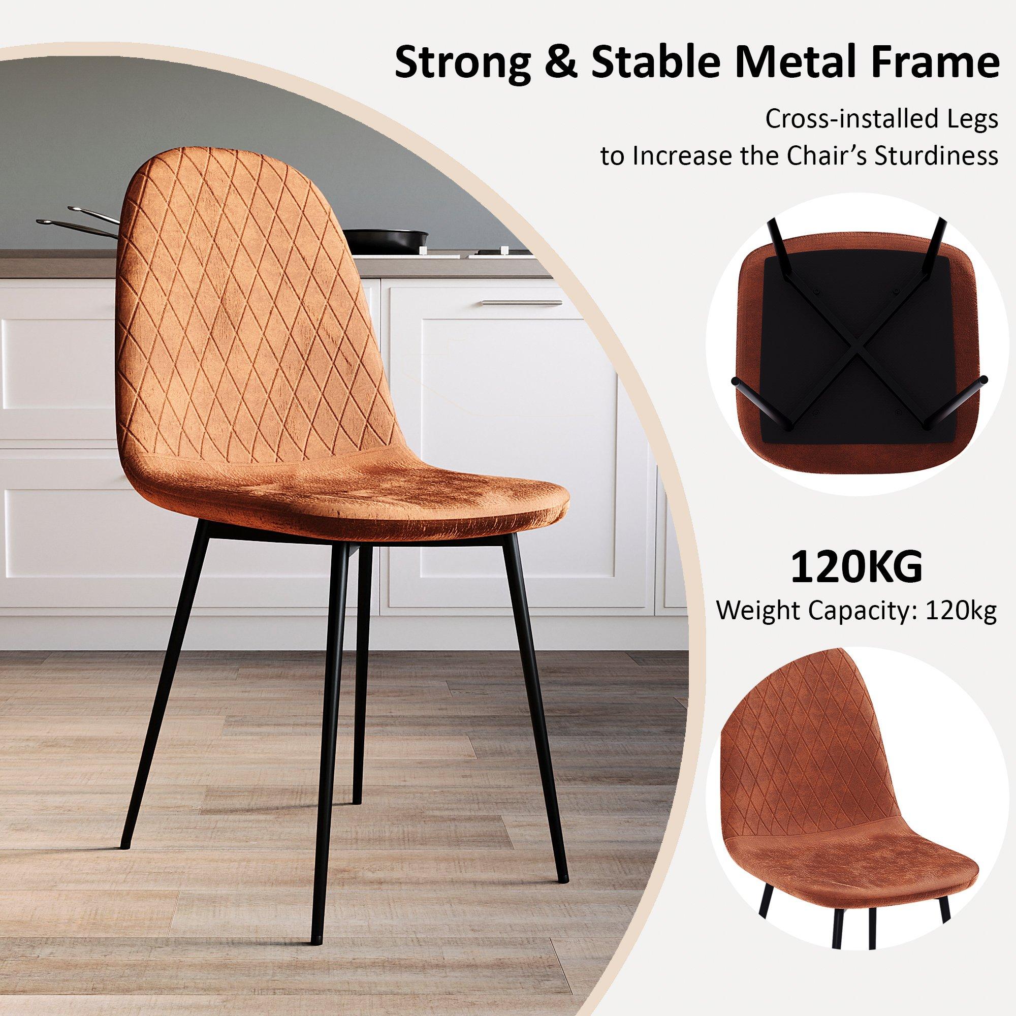 Orange - Lassic - Luton Set Of 2 Padded Velvet Dining Chairs UKFR - 6