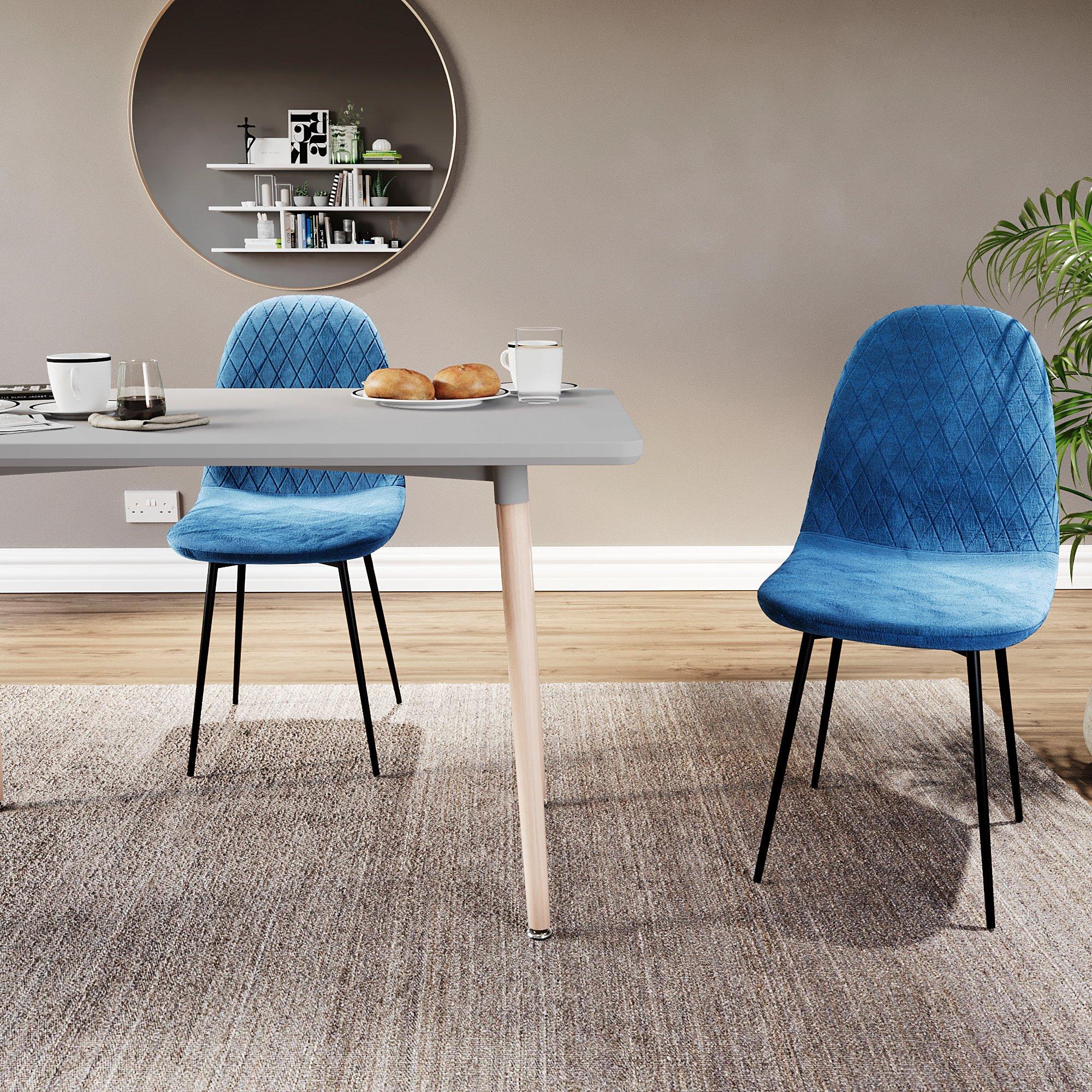 Blue - Lassic - Luton Set Of 2 Padded Velvet Dining Chairs UKFR - 3