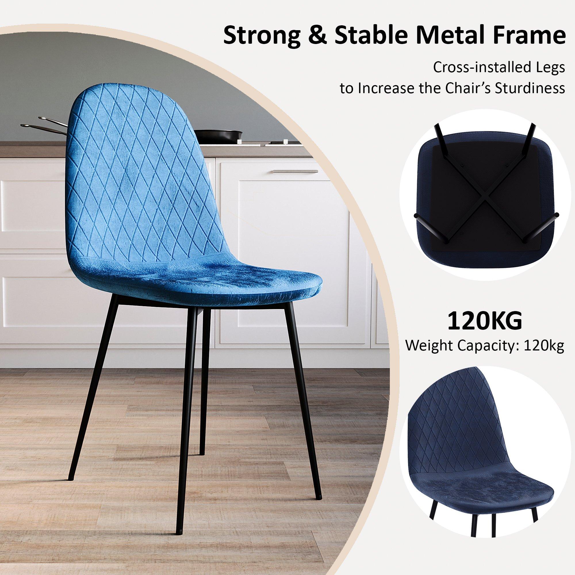 Blue - Lassic - Luton Set Of 2 Padded Velvet Dining Chairs UKFR - 6