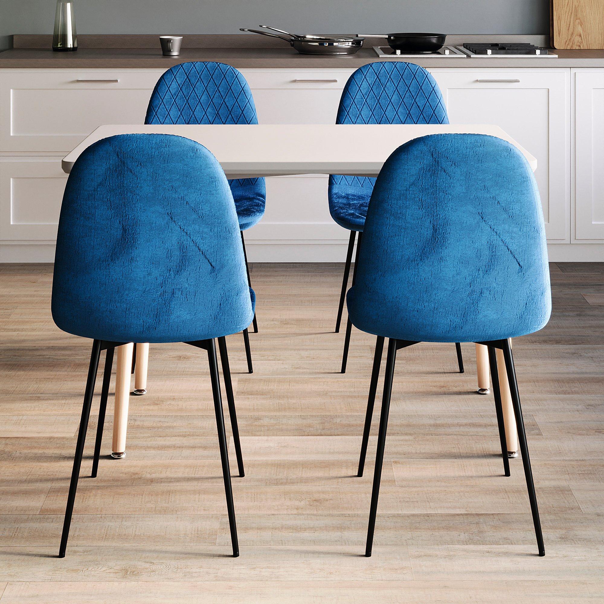 Blue - Lassic - Luton Set Of 2 Padded Velvet Dining Chairs UKFR - 8