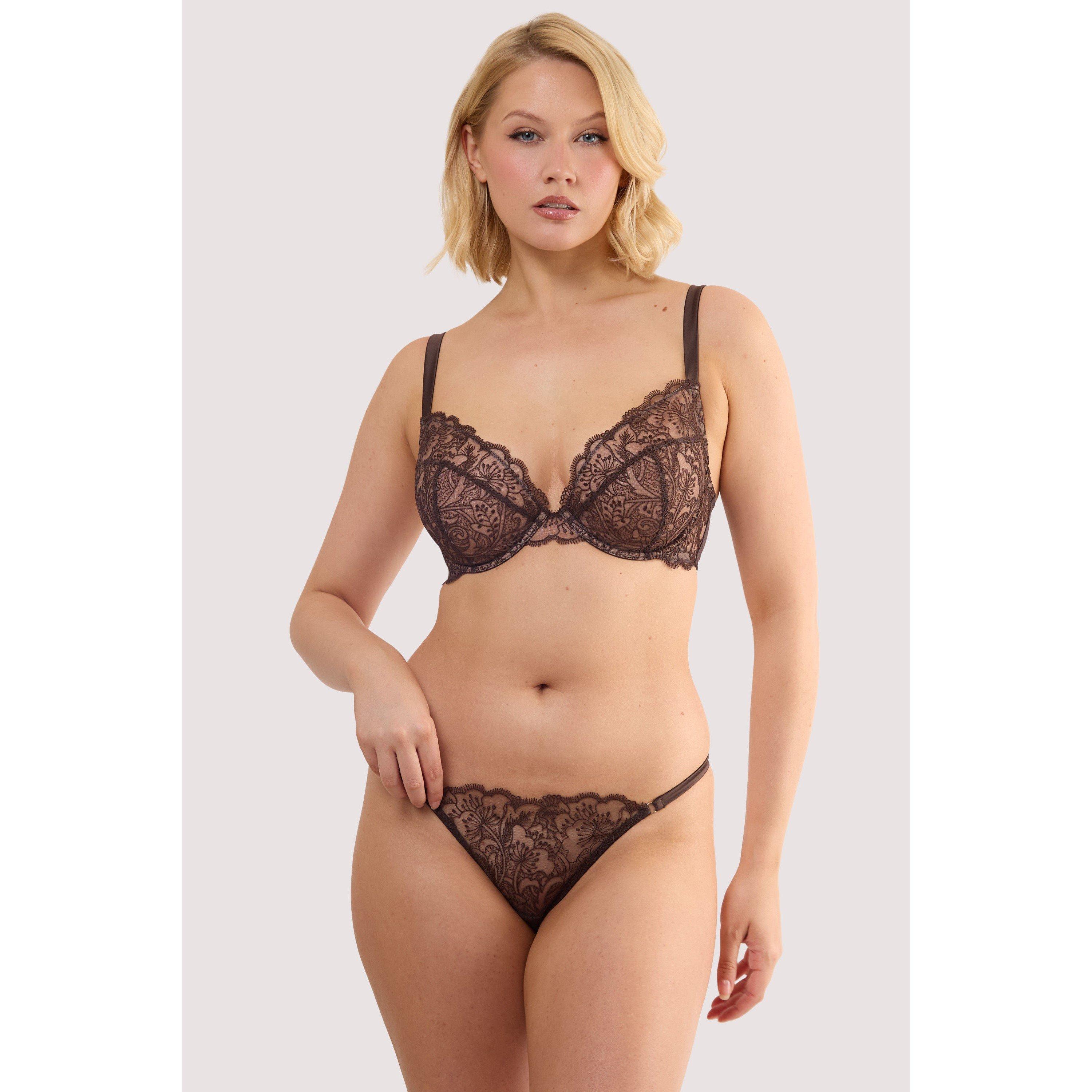 Brown - Playful Promises - Sierra Brown Embroidery Plunge Bra - 4