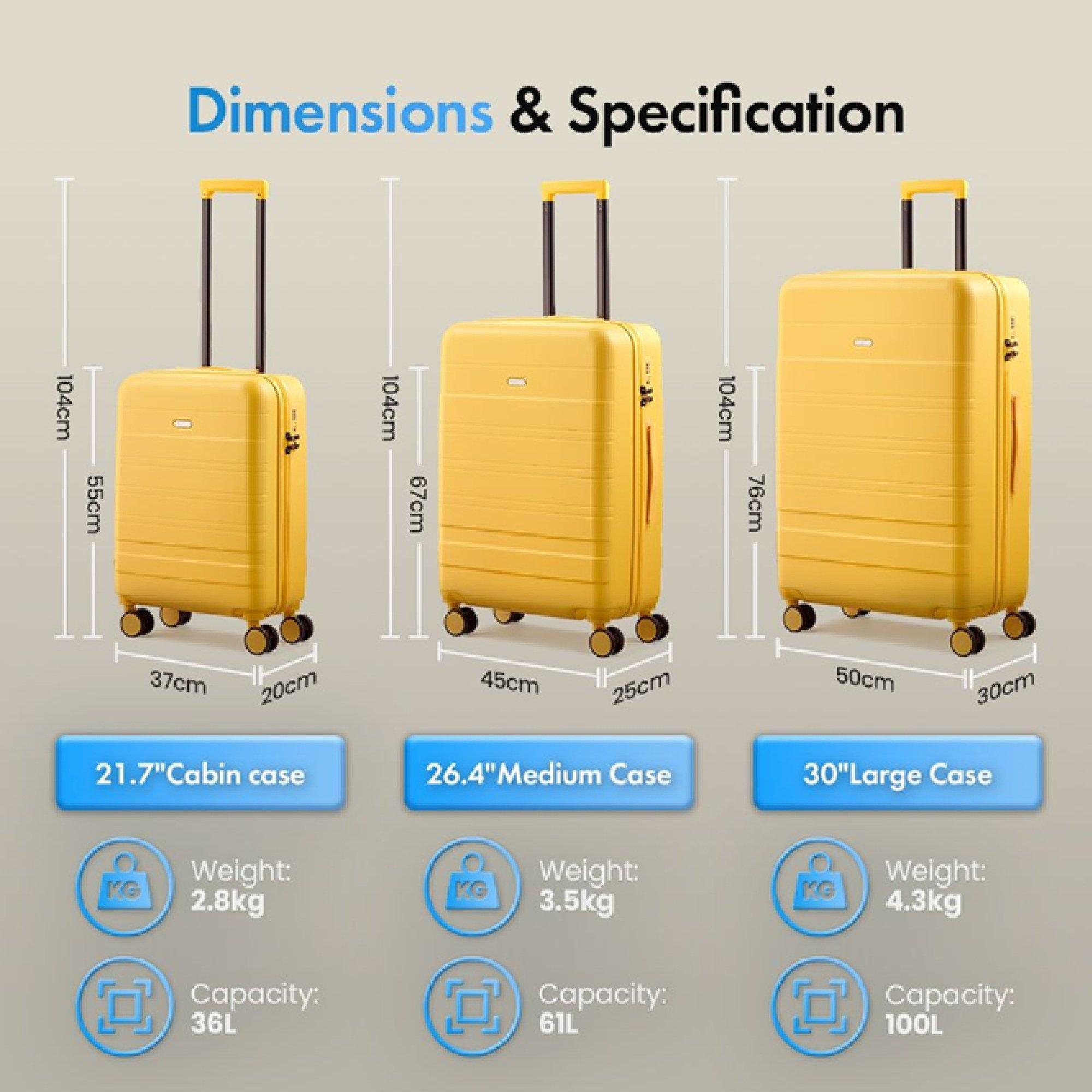Yellow - VonHaus - ABS Green Luggage Set – 3 Piece - 7