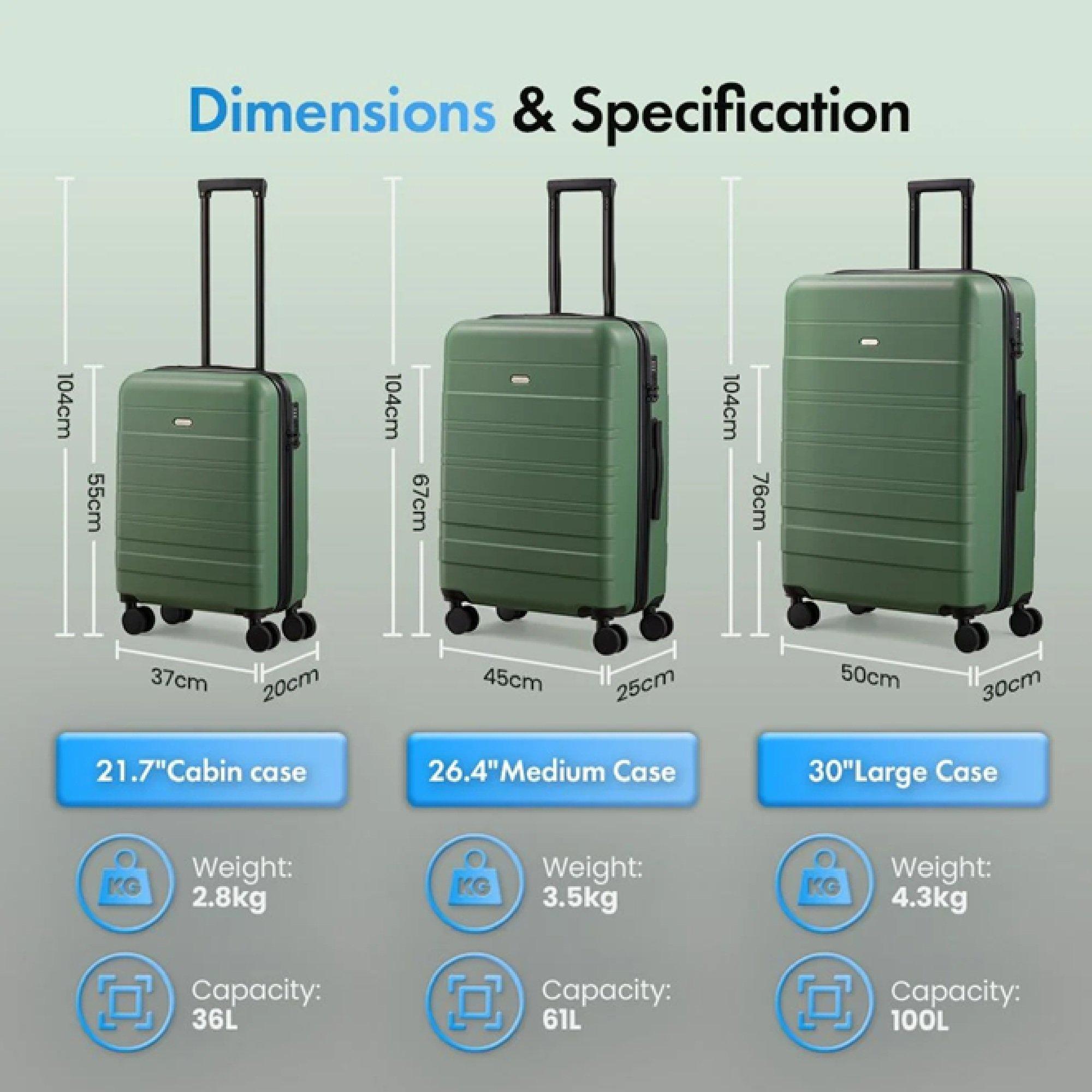 Green - VonHaus - ABS Green Luggage Set – 3 Piece - 7